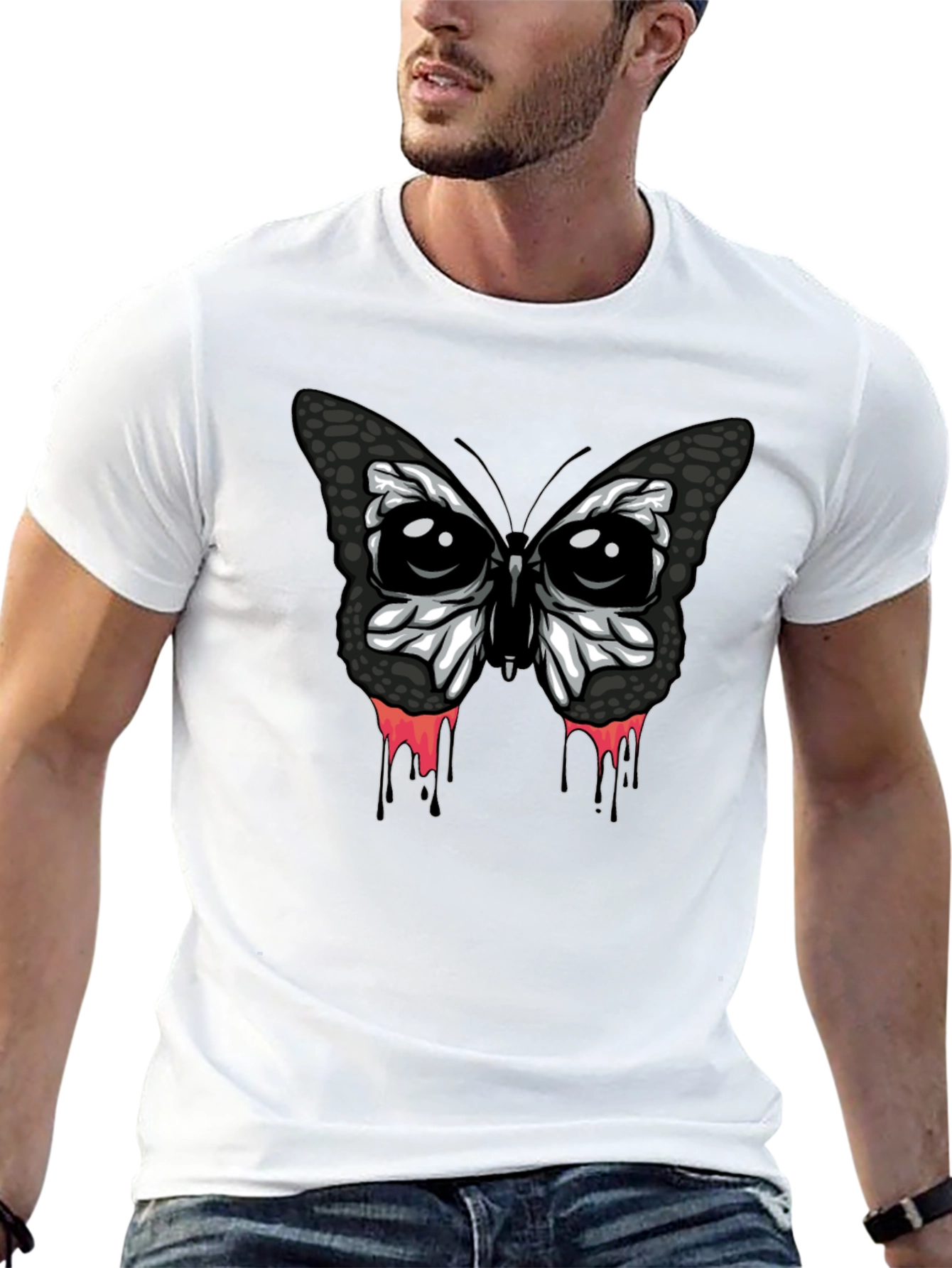 Edgy Butterfly Graphic T-Shirt - Mens Black Tee