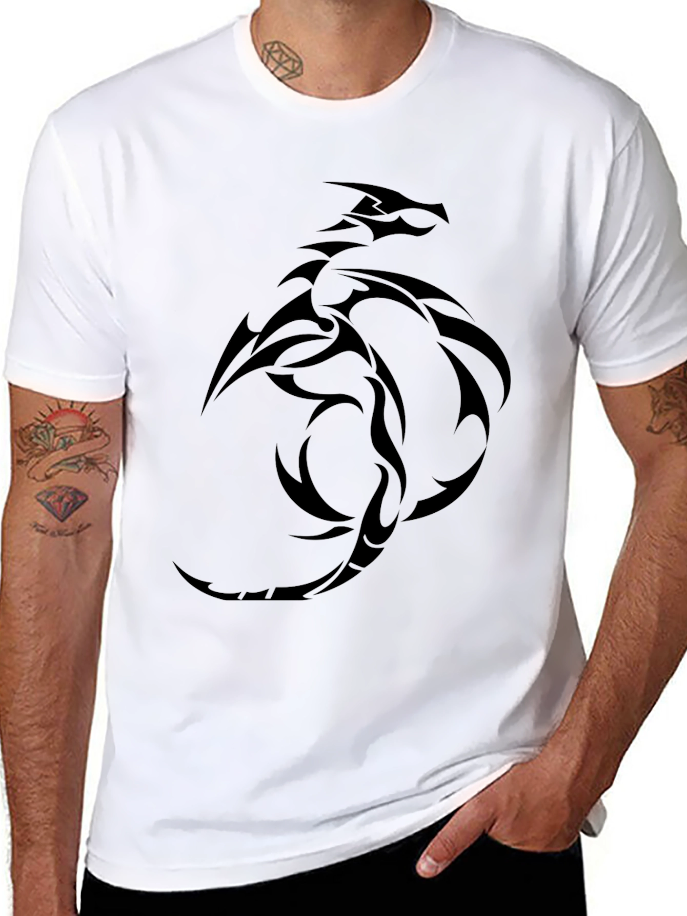 Black Dragon Tribal Graphic Tee - Mens Casual Shirt