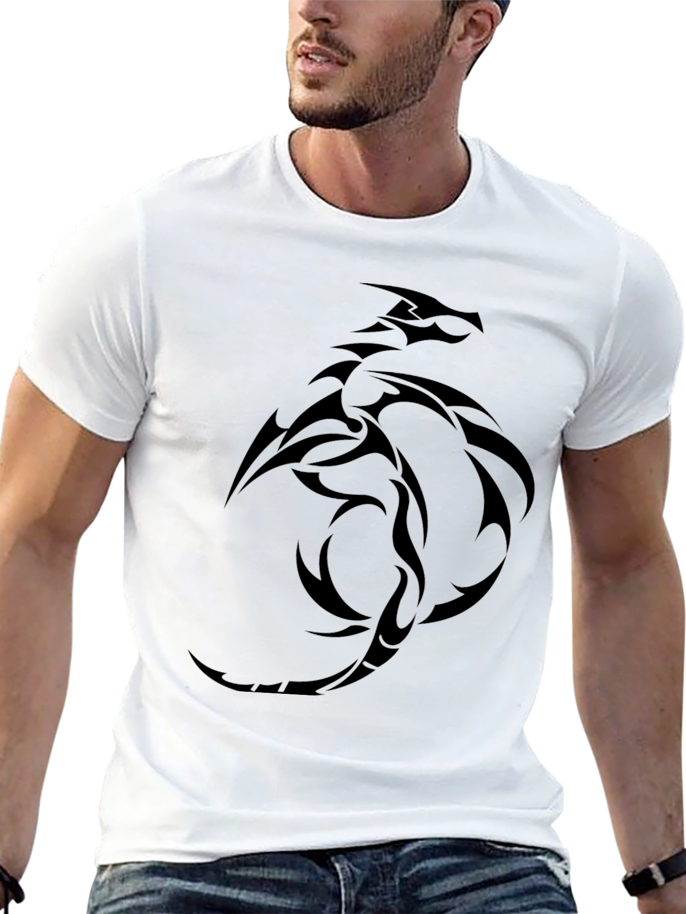 Black Dragon Tribal Graphic Tee - Mens Casual Shirt