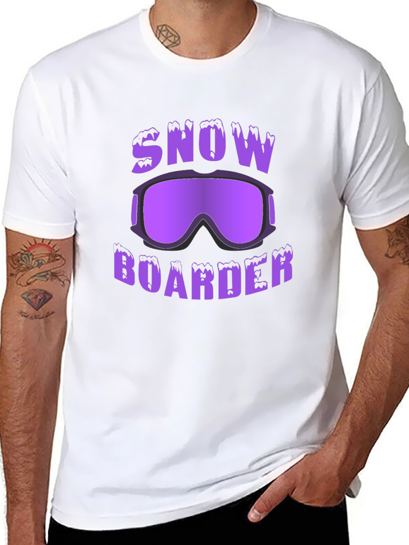 Snow Boarder Graphic Tee - Black Cotton Casual
