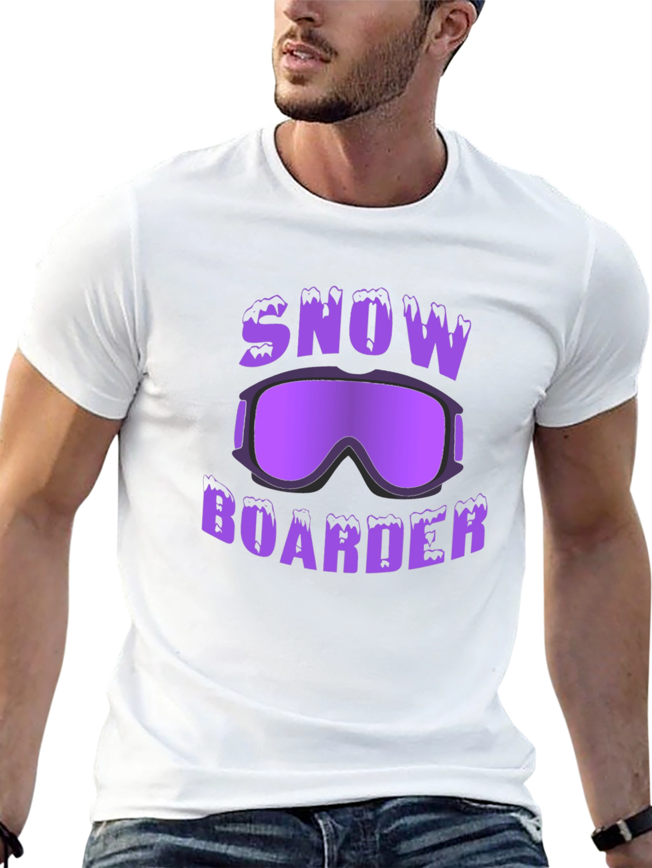 Snow Boarder Graphic Tee - Black Cotton Casual