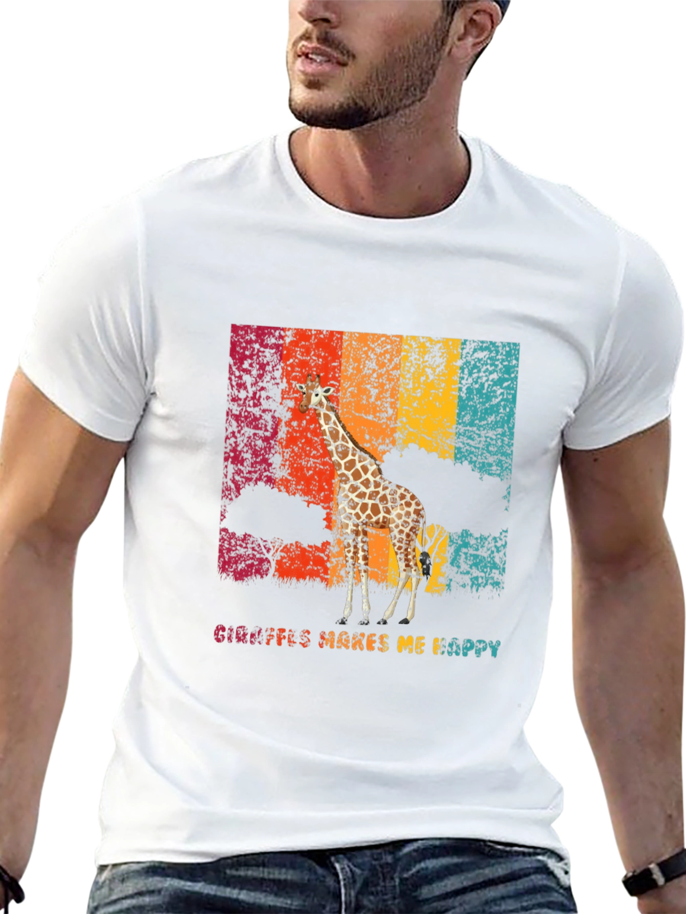 Giraffe Makes Me Happy Graphic T-Shirt