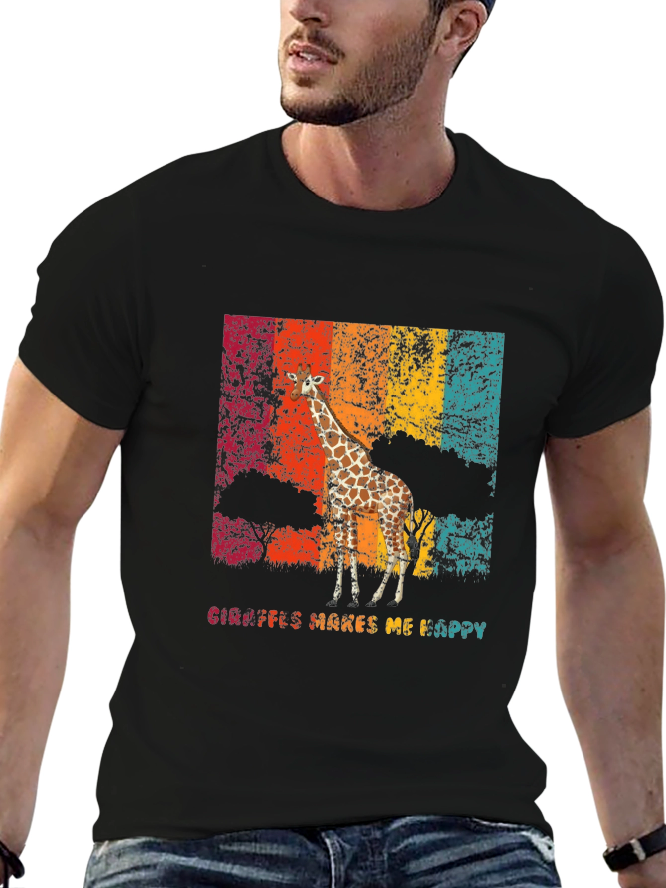 Giraffe Makes Me Happy Graphic T-Shirt