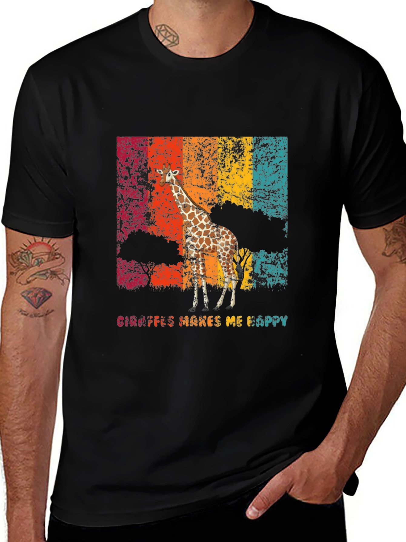 Giraffe Makes Me Happy Graphic T-Shirt