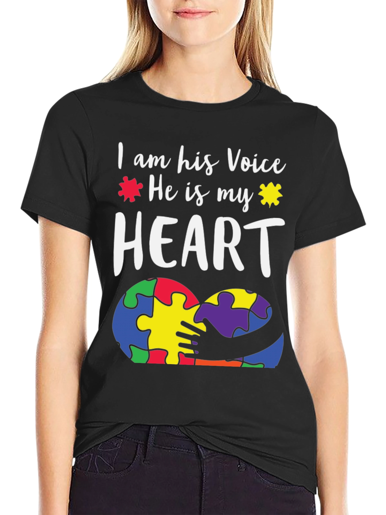Autism Awareness T-Shirt - Voice and Heart Puzzle Design