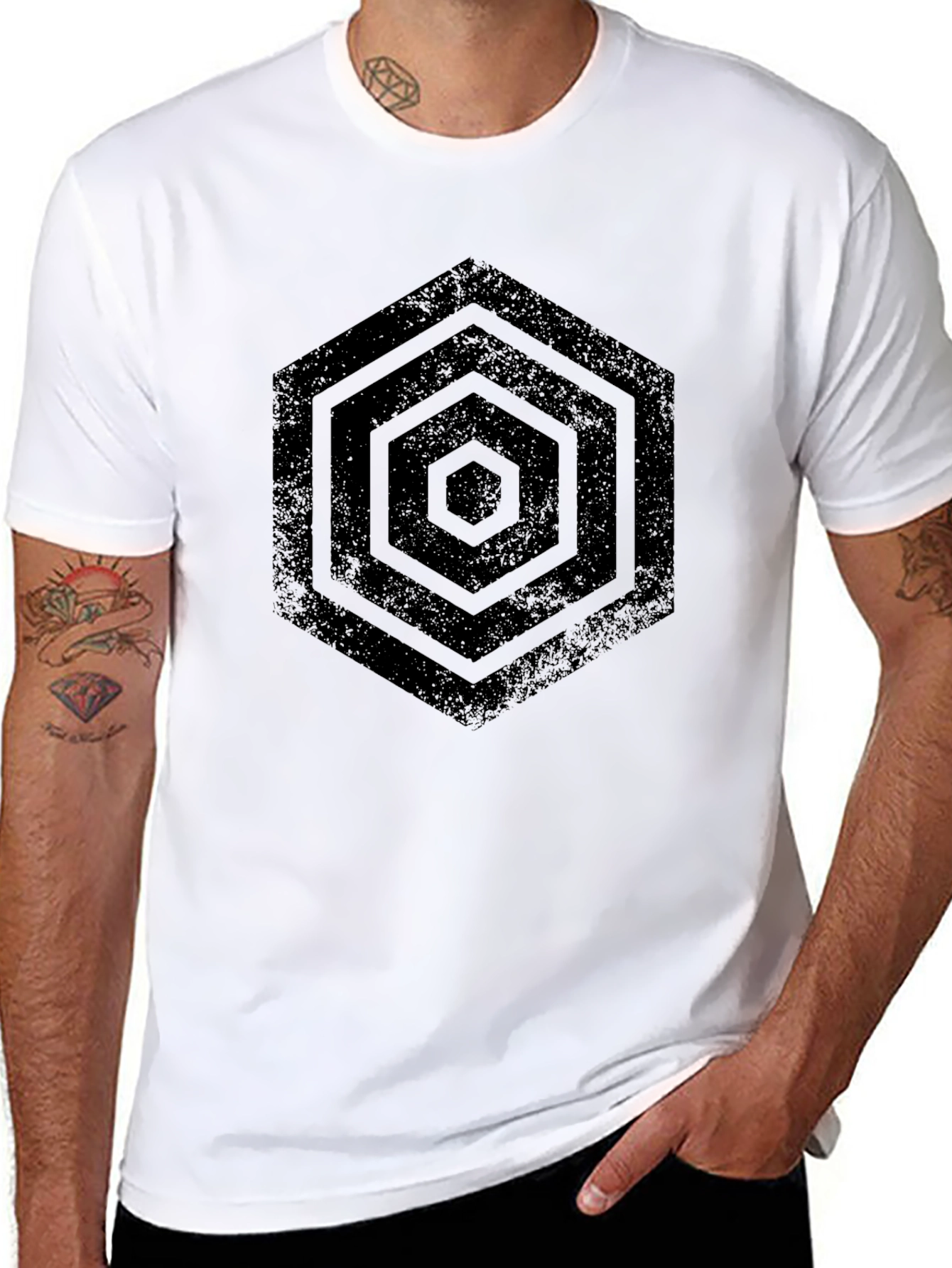 Geometric Hexagon Graphic Black T-Shirt