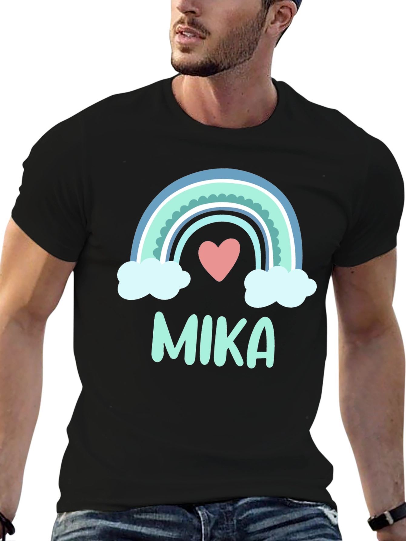 Mika Rainbow Heart Tee - Personalized Black T-Shirt