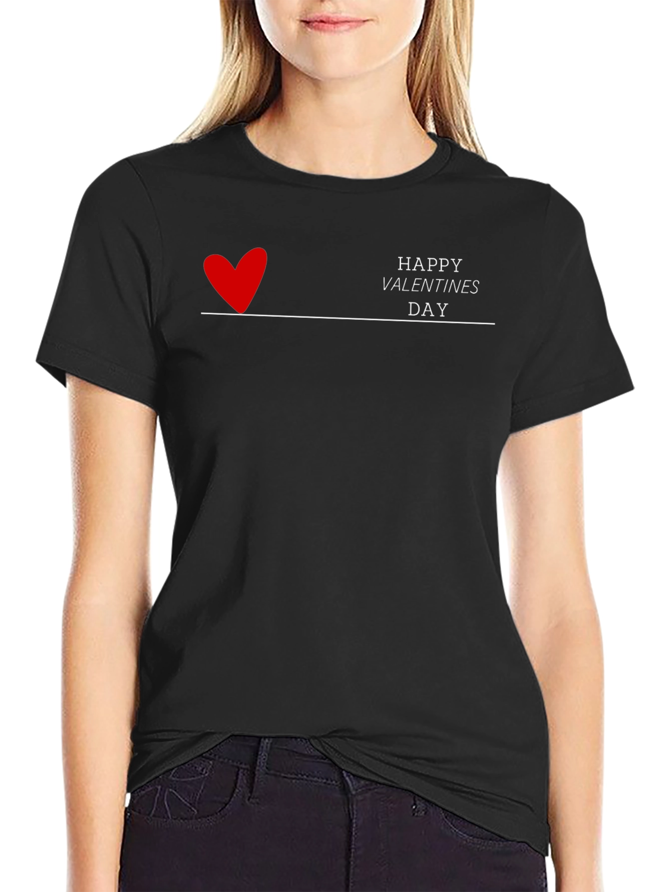 Happy Valentines Day Graphic Black T-Shirt