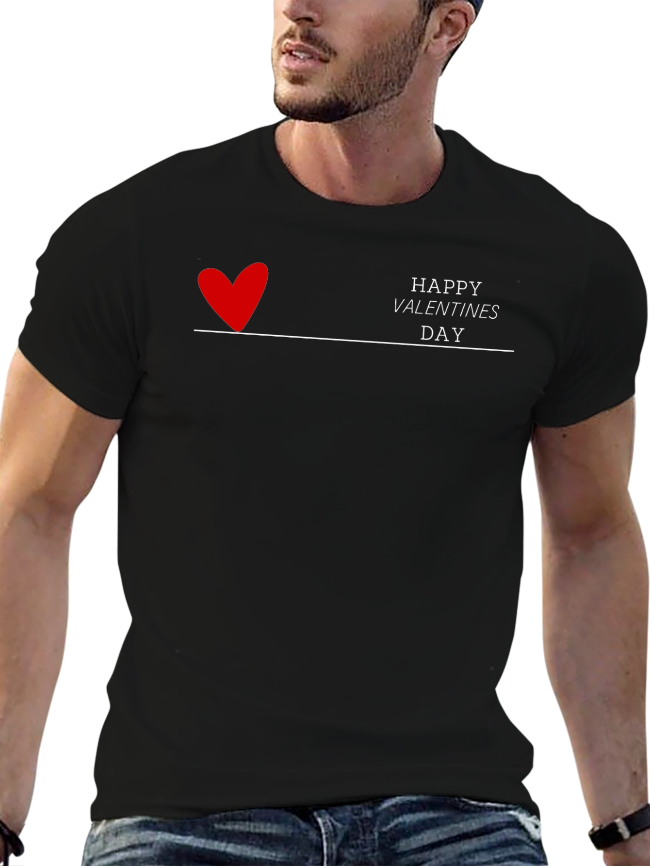 Happy Valentines Day Graphic Black T-Shirt