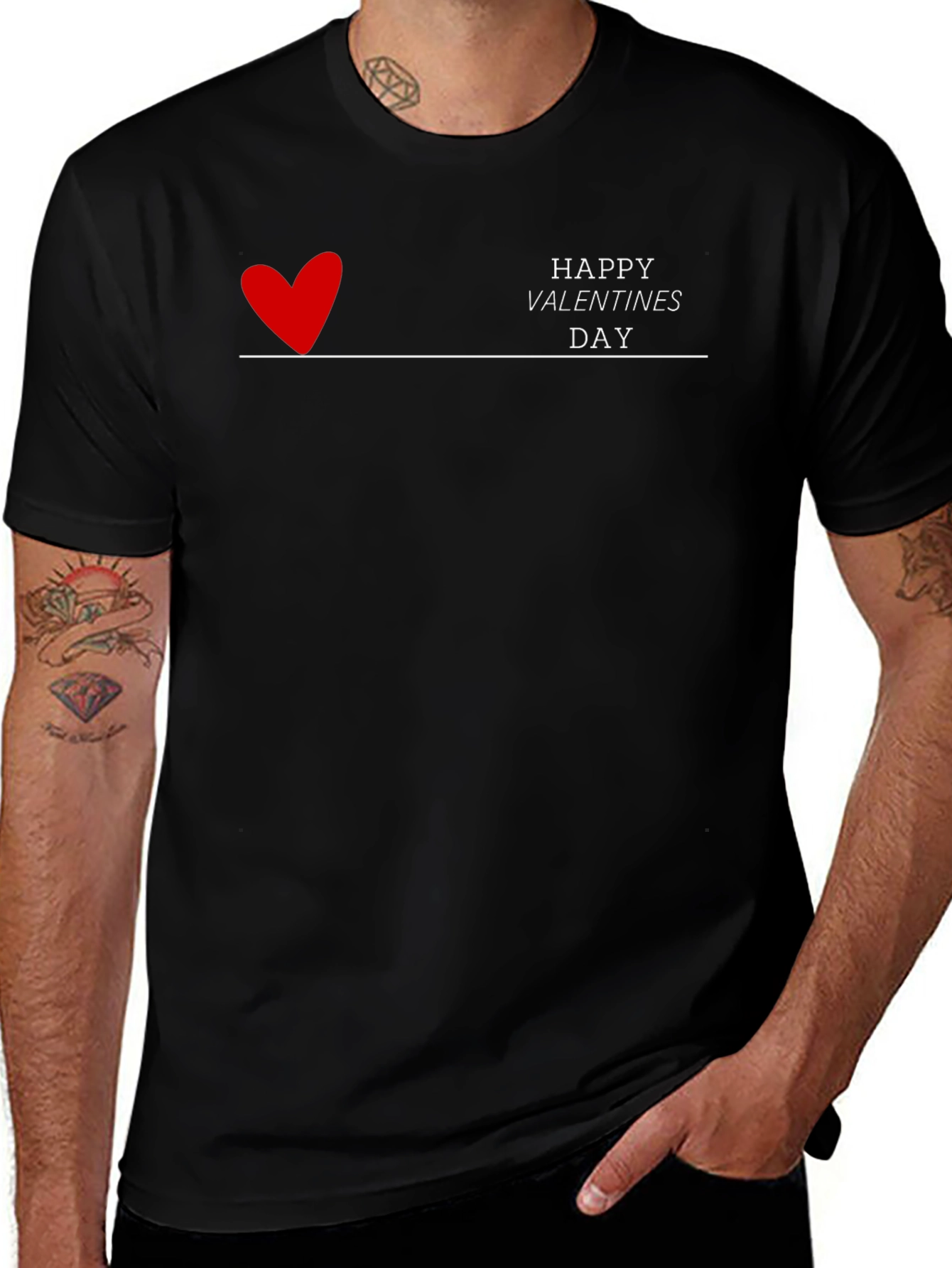 Happy Valentines Day Graphic Black T-Shirt