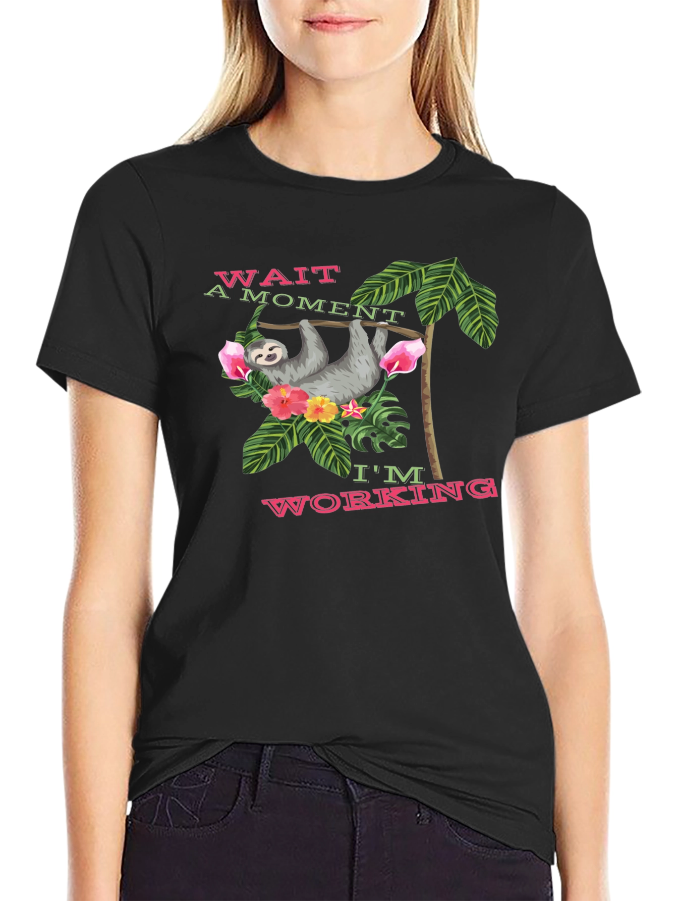 Sloth Working T-Shirt - Funny Tropical Design
