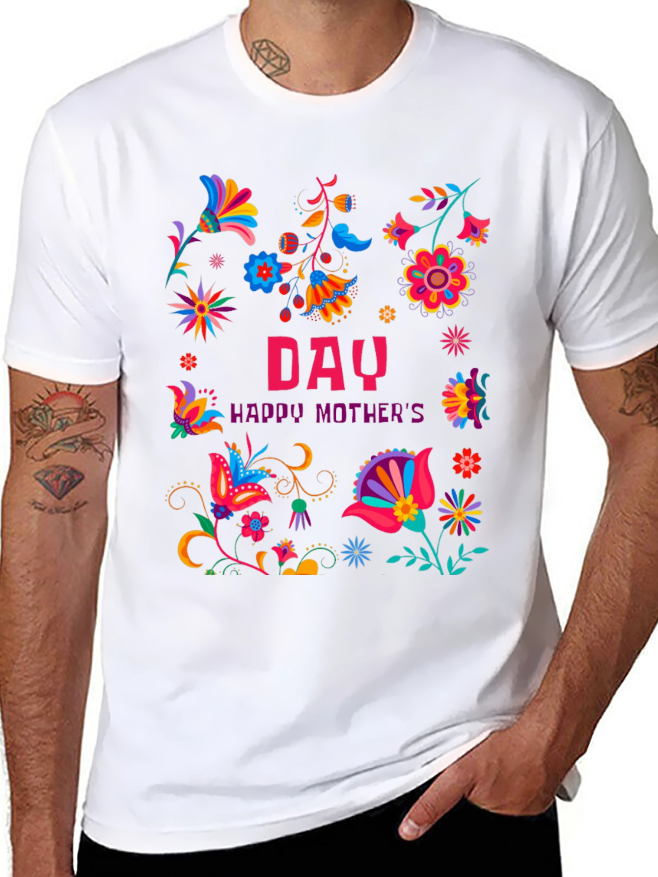 Floral Happy Mothers Day Black T-Shirt