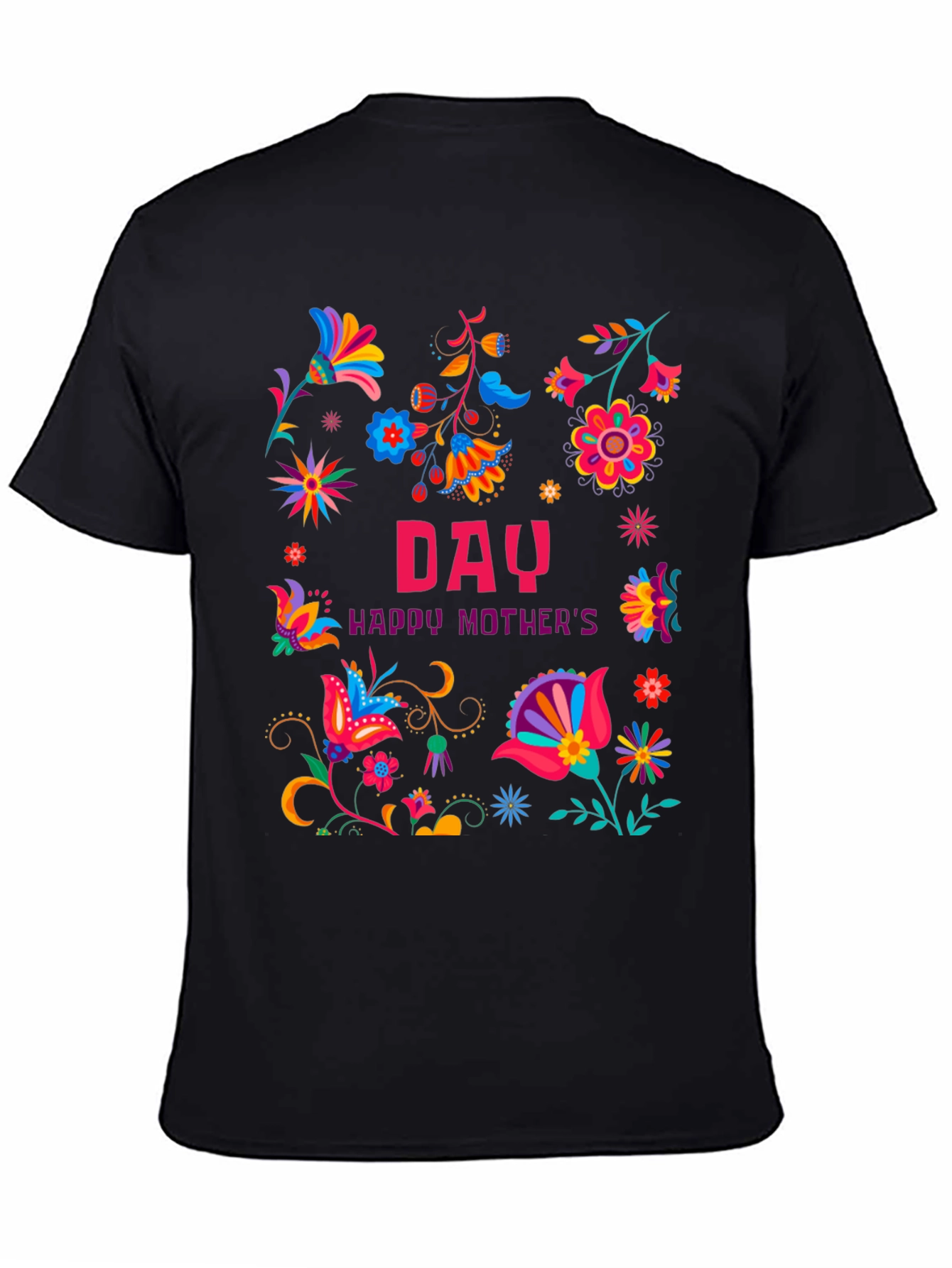 Floral Happy Mothers Day Black T-Shirt