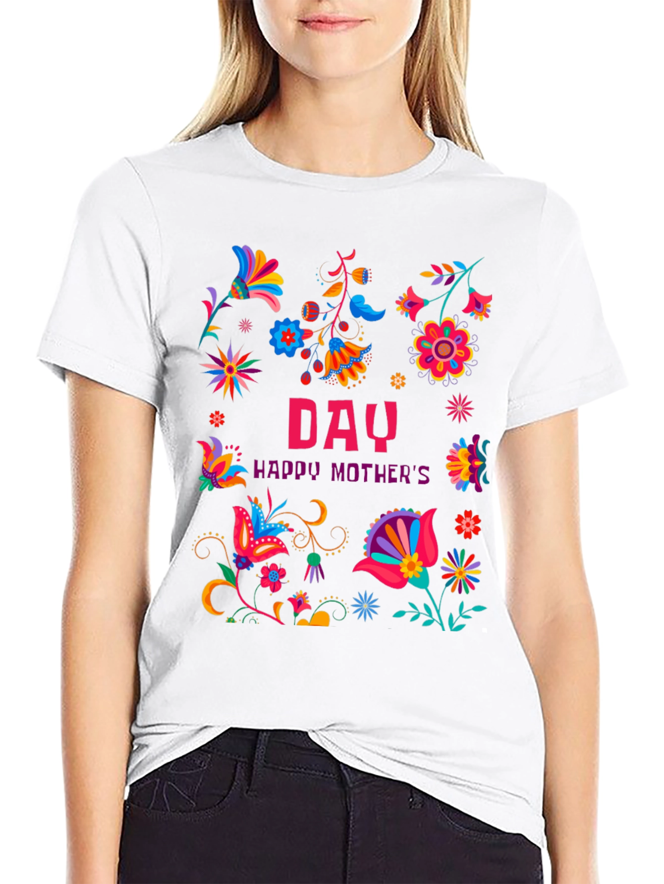 Floral Happy Mothers Day Black T-Shirt