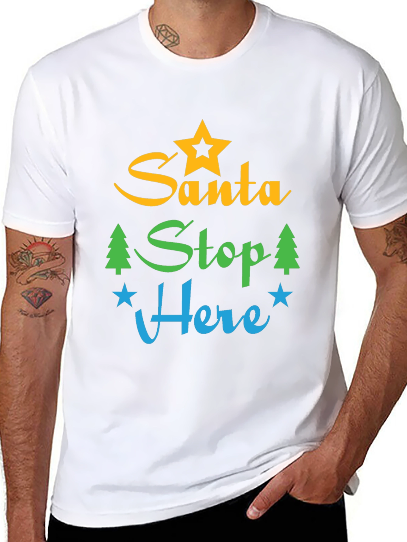 Santa Stop Here Graphic Tee - Festive Holiday Apparel