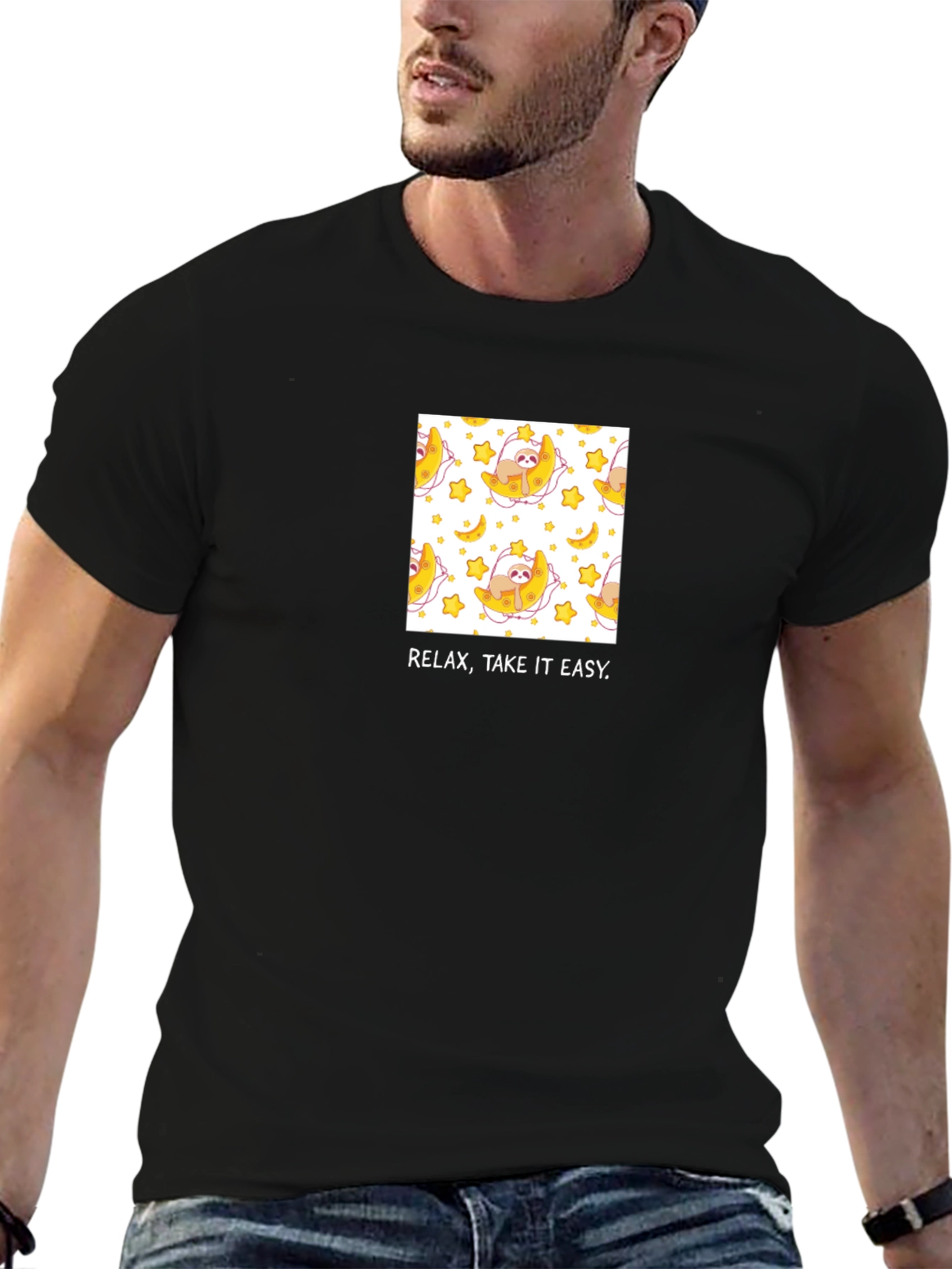 Relax Sloth Moon Black T-Shirt