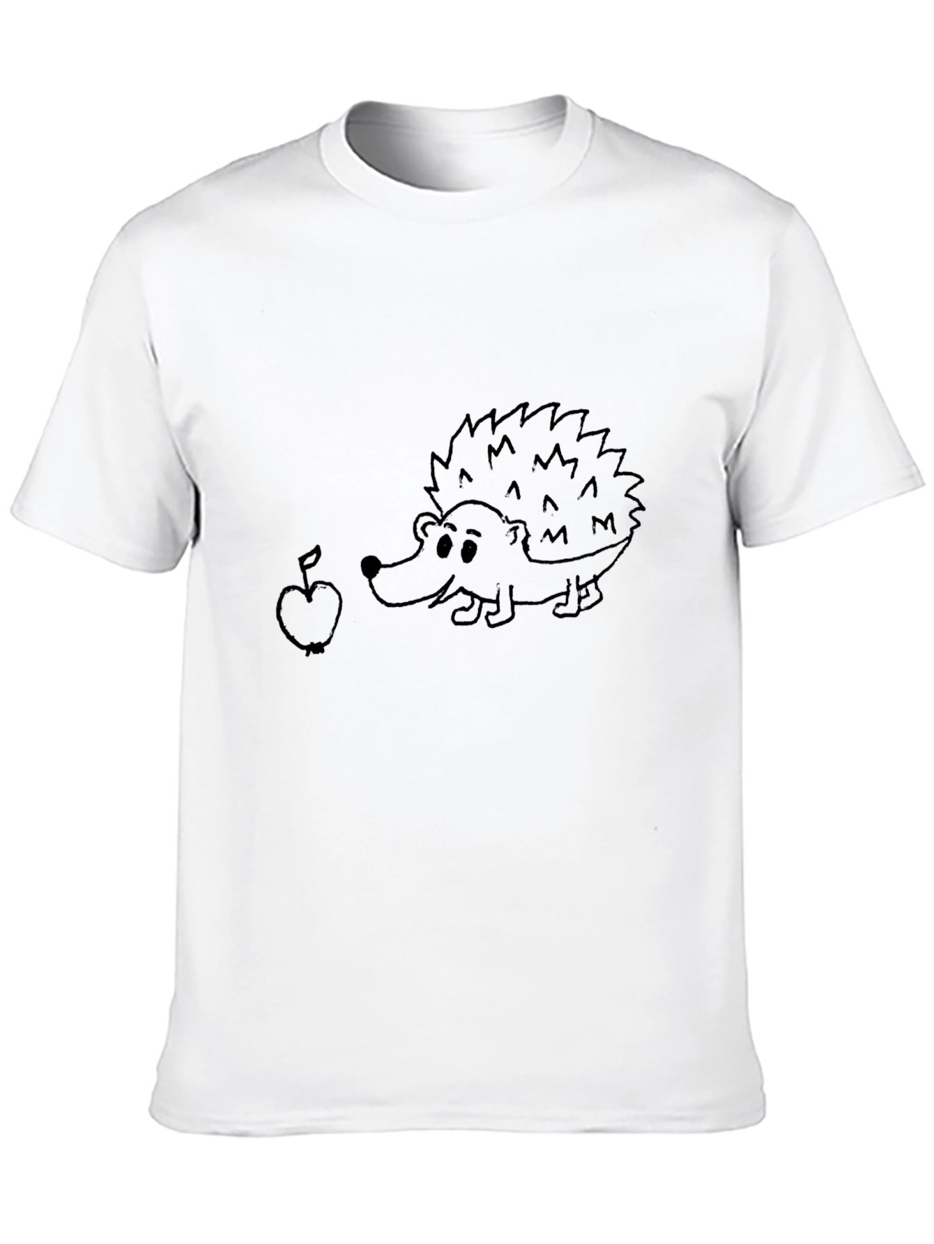 Cute Hedgehog & Apple Graphic Tee - Black