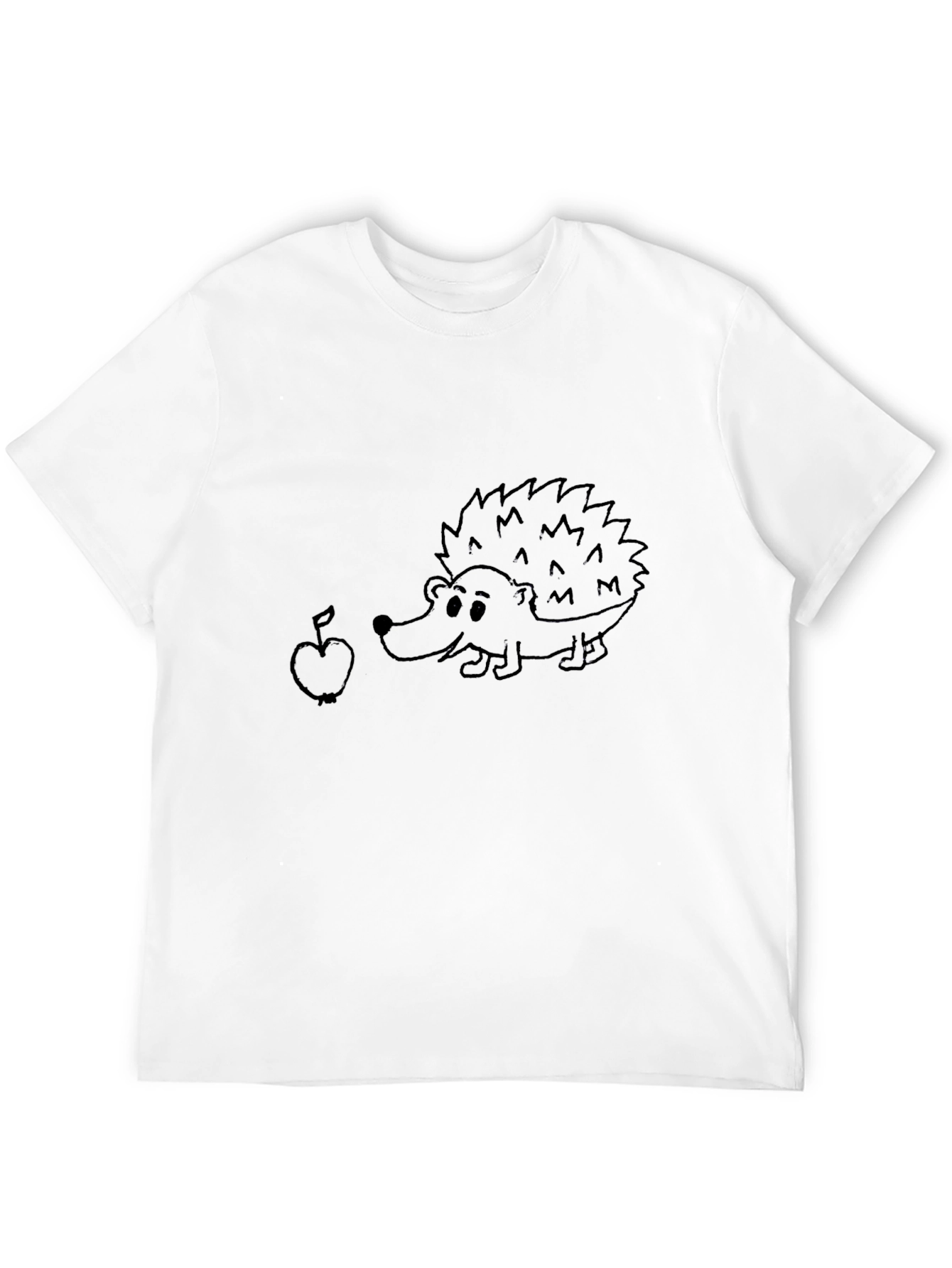 Cute Hedgehog & Apple Graphic Tee - Black