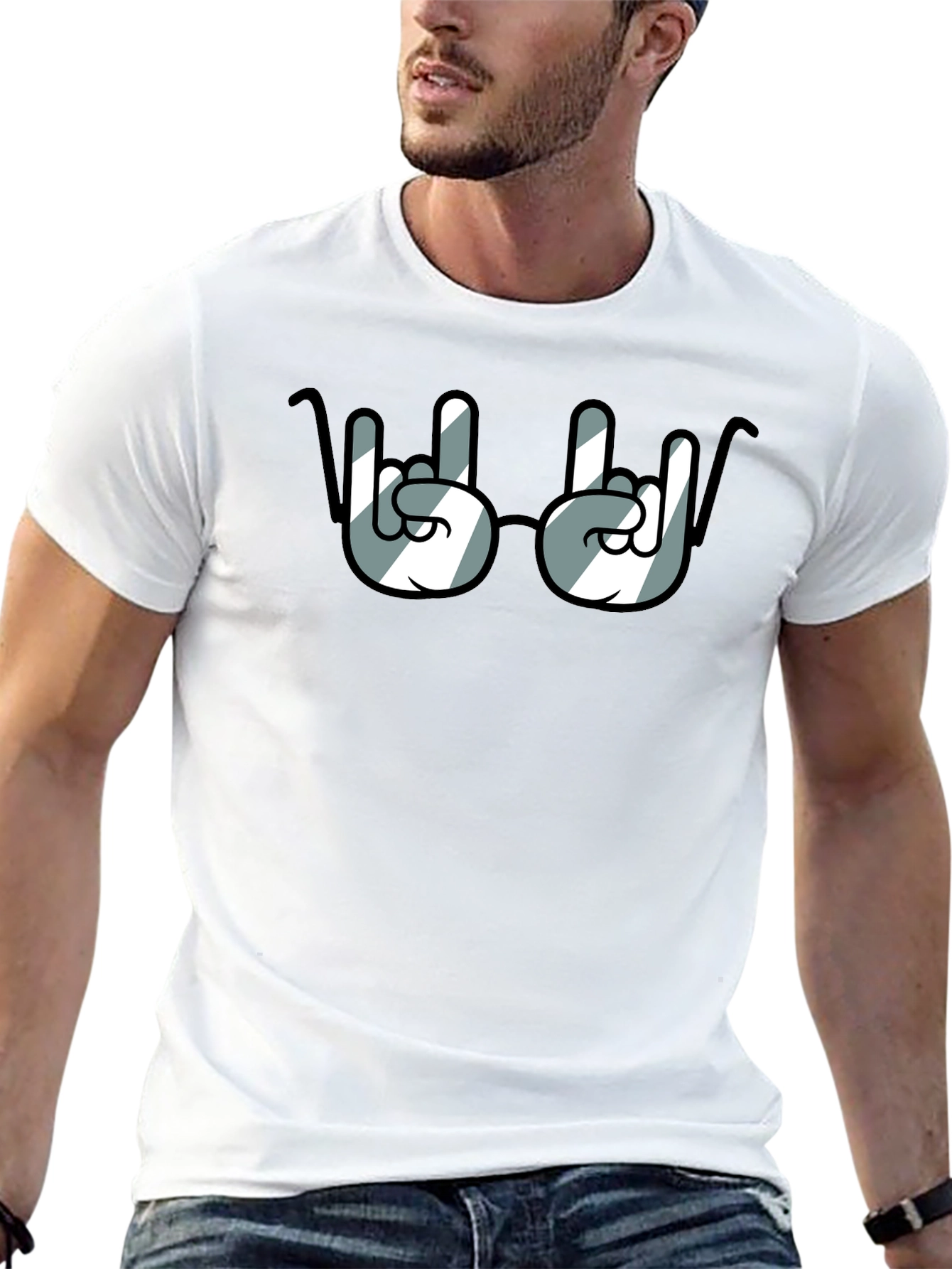 Rock On! Novelty Graphic Print Crew Neck T-Shirt