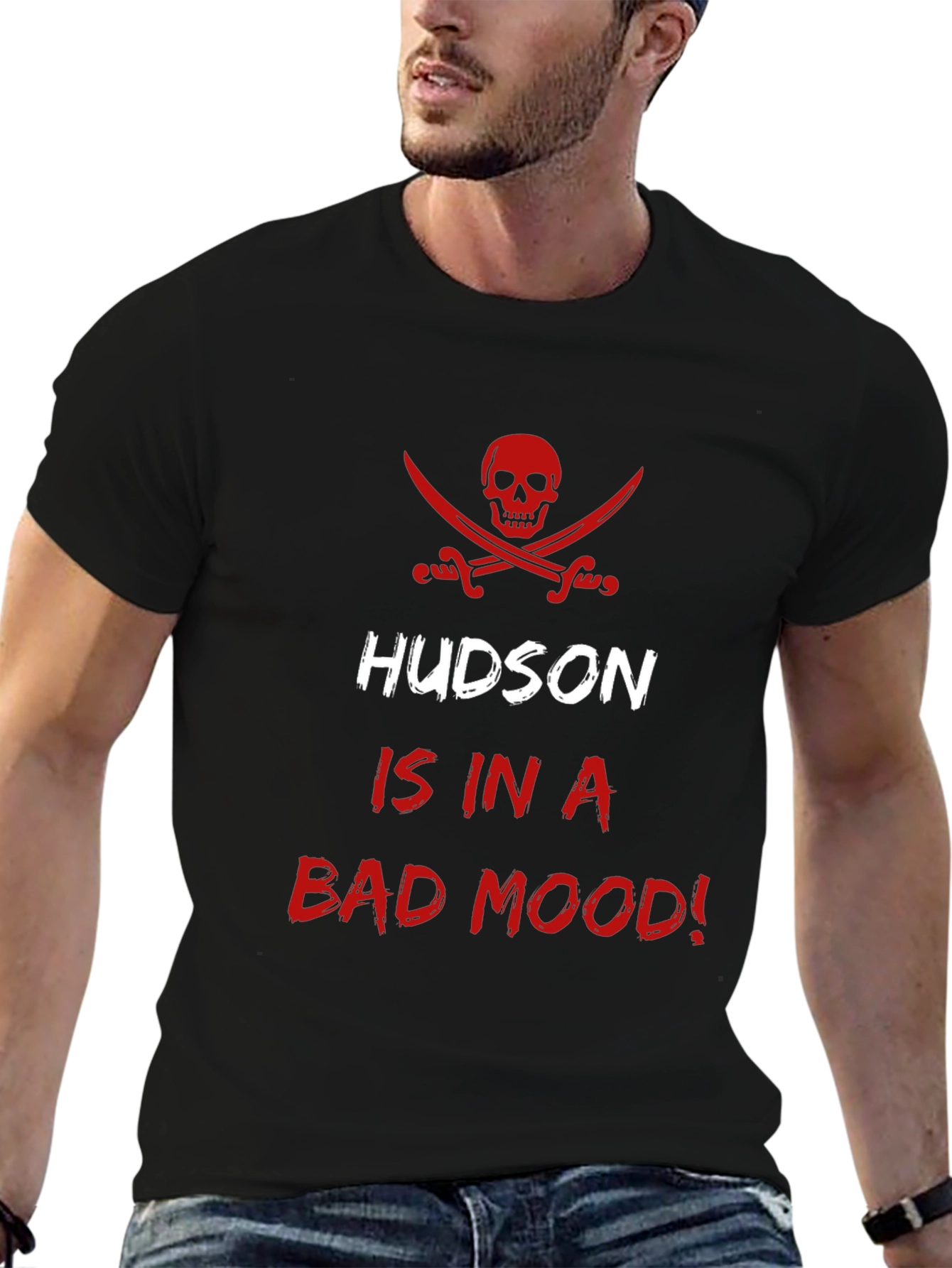Hudson Is In A Bad Mood! Mens Black Tee