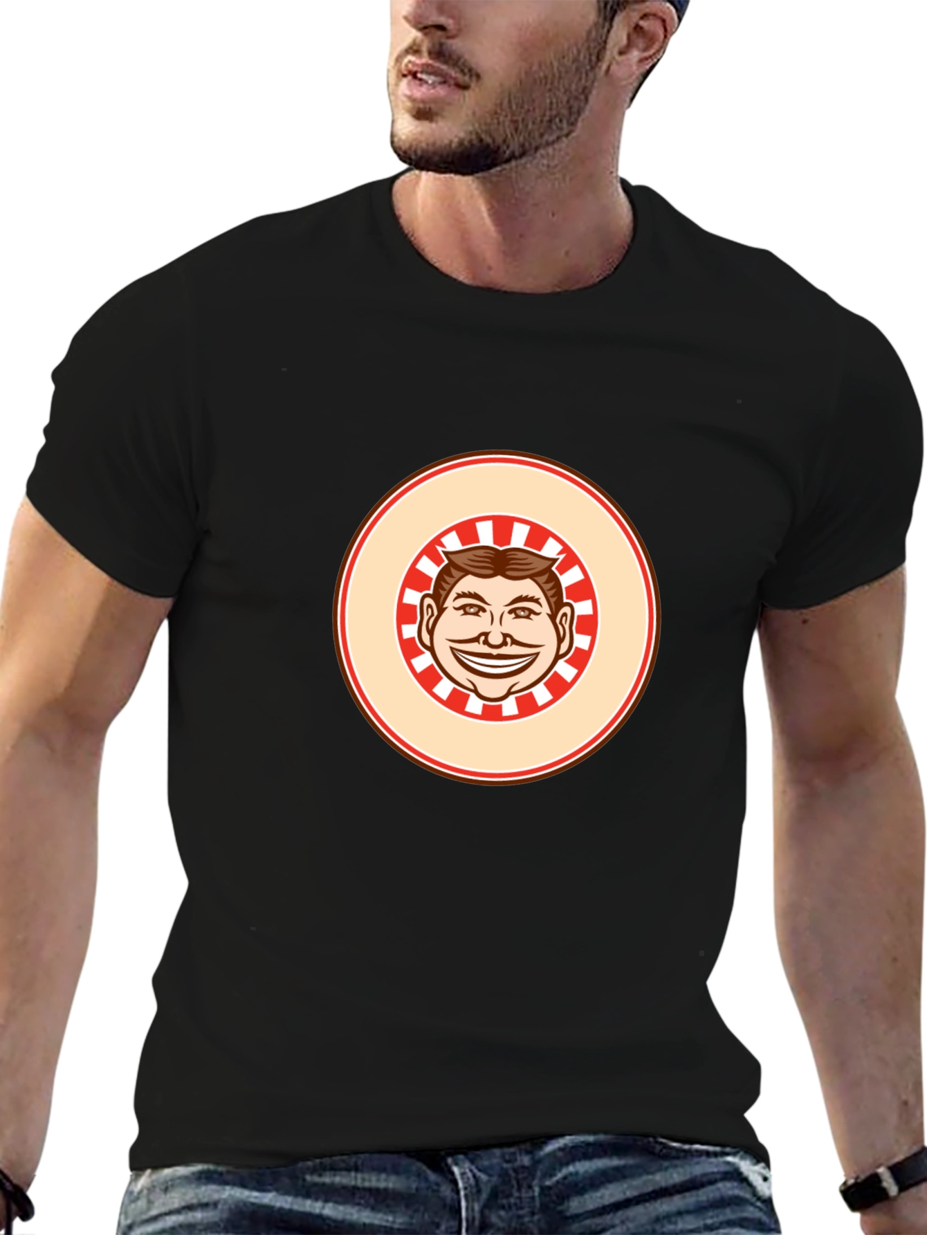 Black T-shirt with Smiling Man Graphic