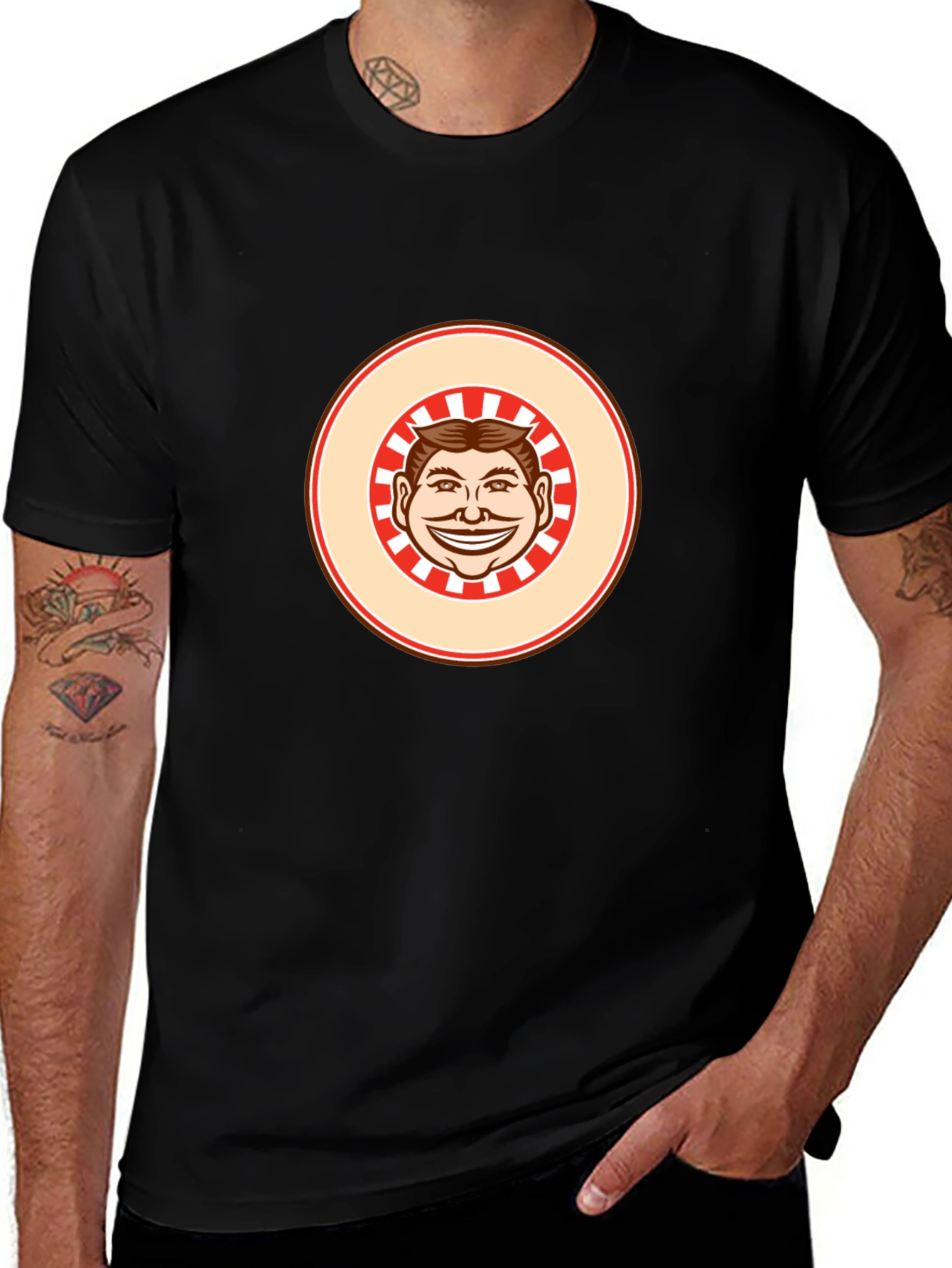 Black T-shirt with Smiling Man Graphic