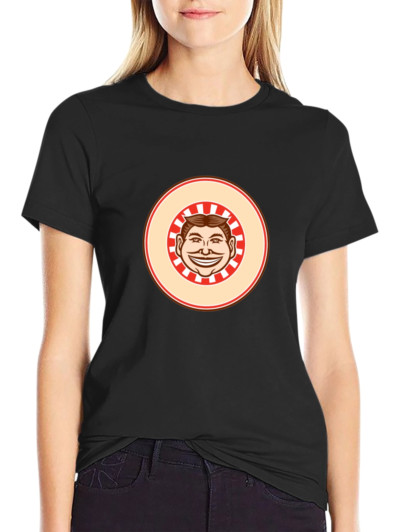 Black T-shirt with Smiling Man Graphic