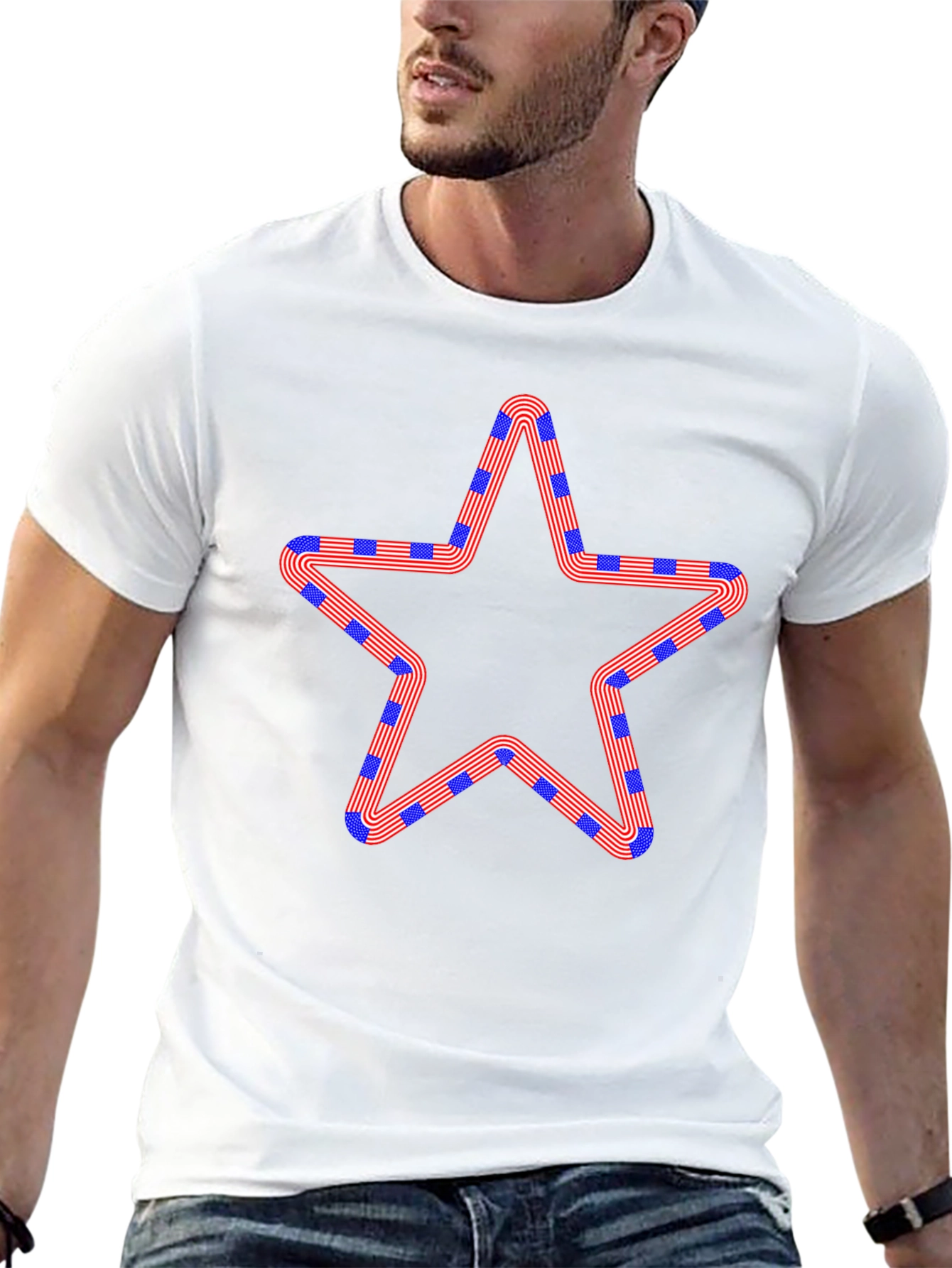 Patriotic Star Graphic Black T-Shirt