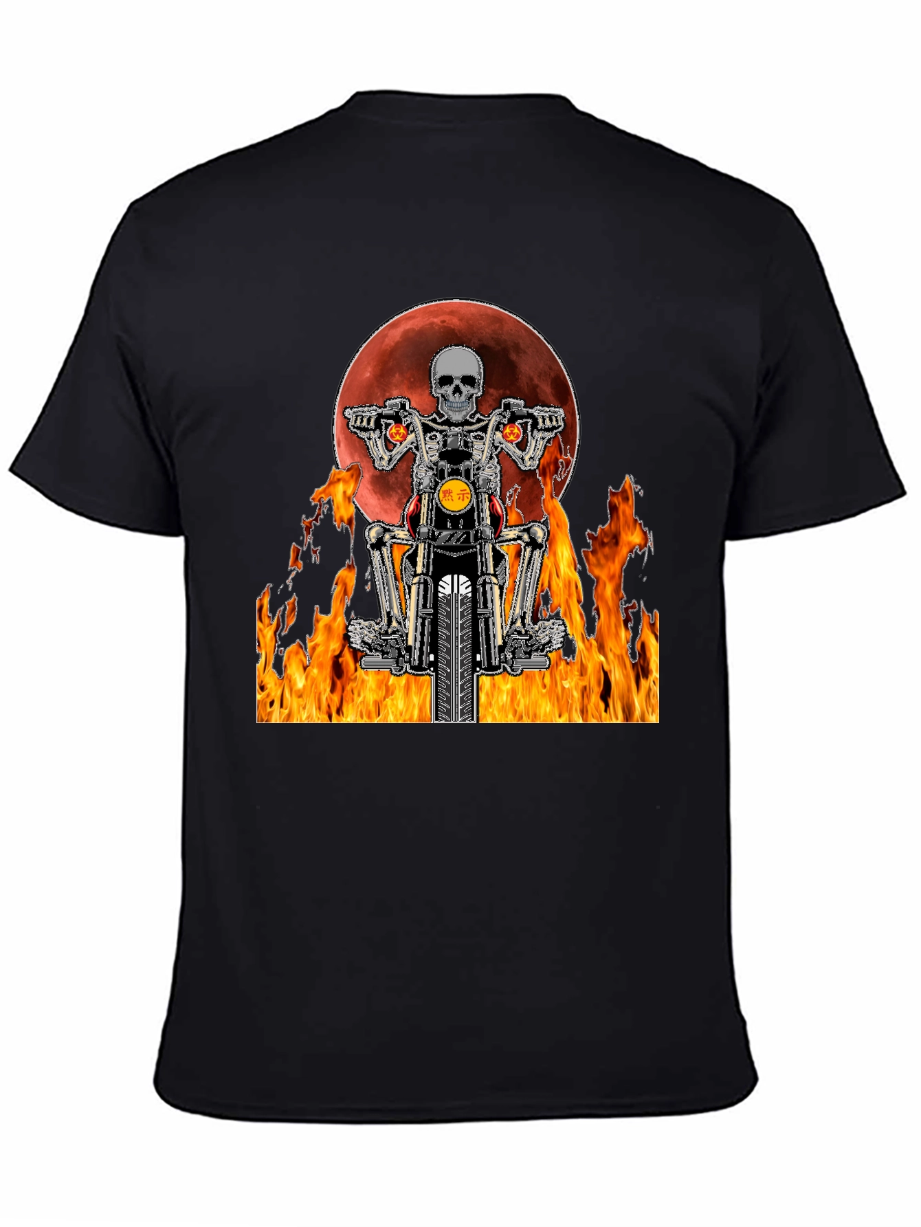 Skeleton Rider Graphic Tee - Fiery Motorcycle Design