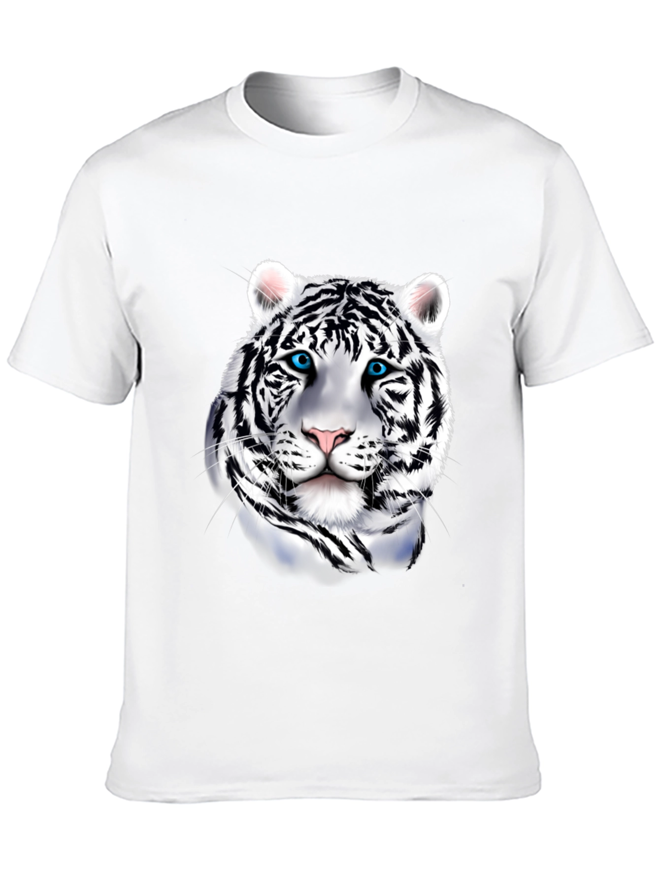 Mens Graphic Tee: Striking White Tiger Print