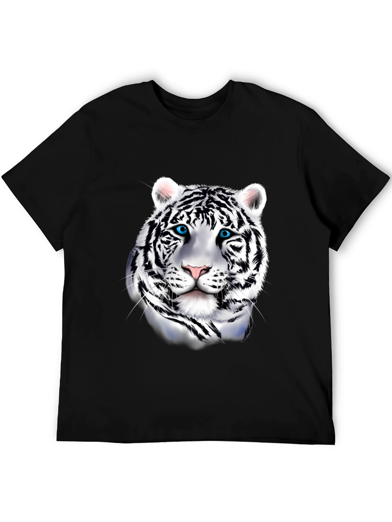 Mens Graphic Tee: Striking White Tiger Print