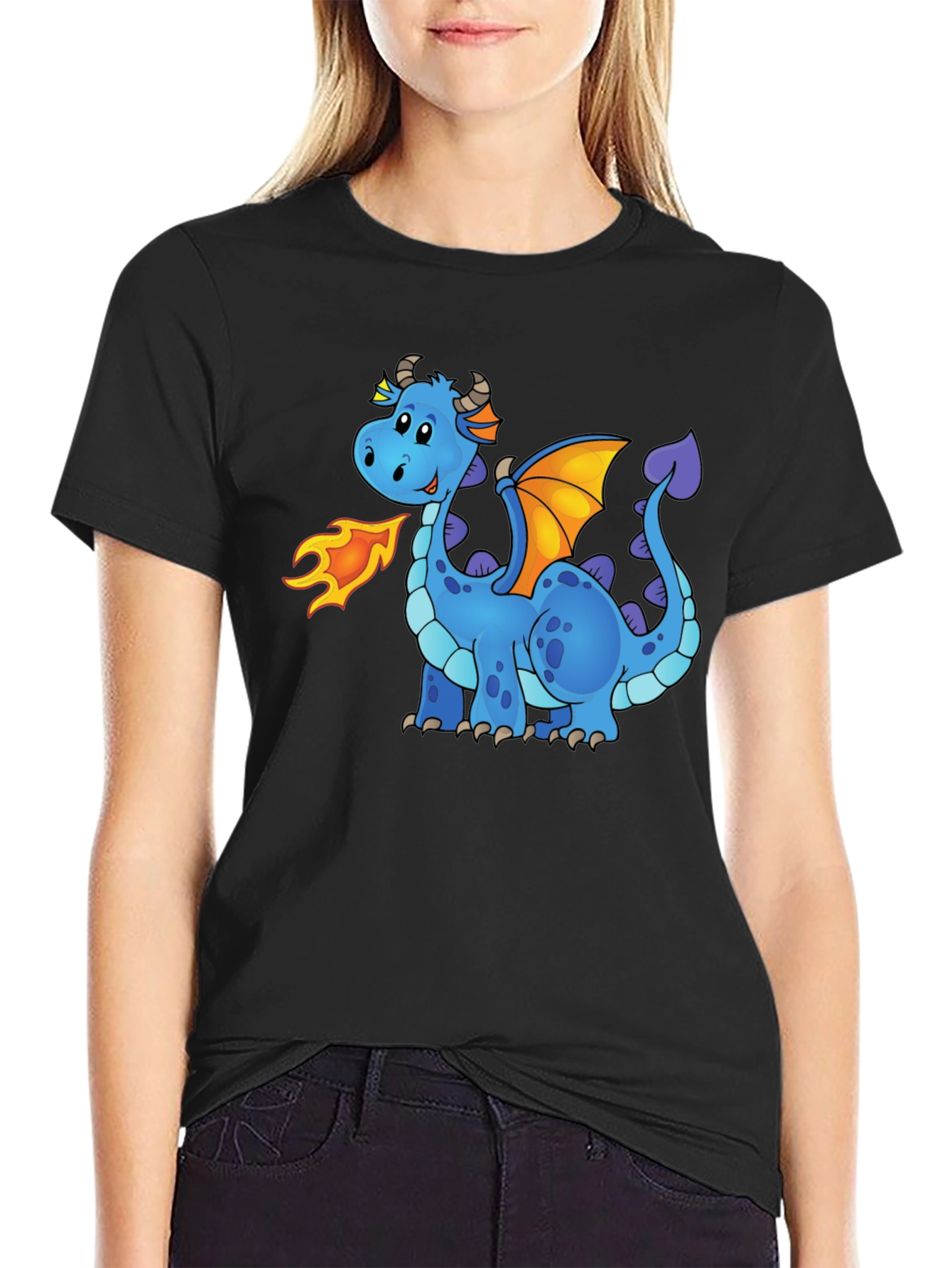 Cute Cartoon Dragon Graphic Tee - Unisex Black T-Shirt