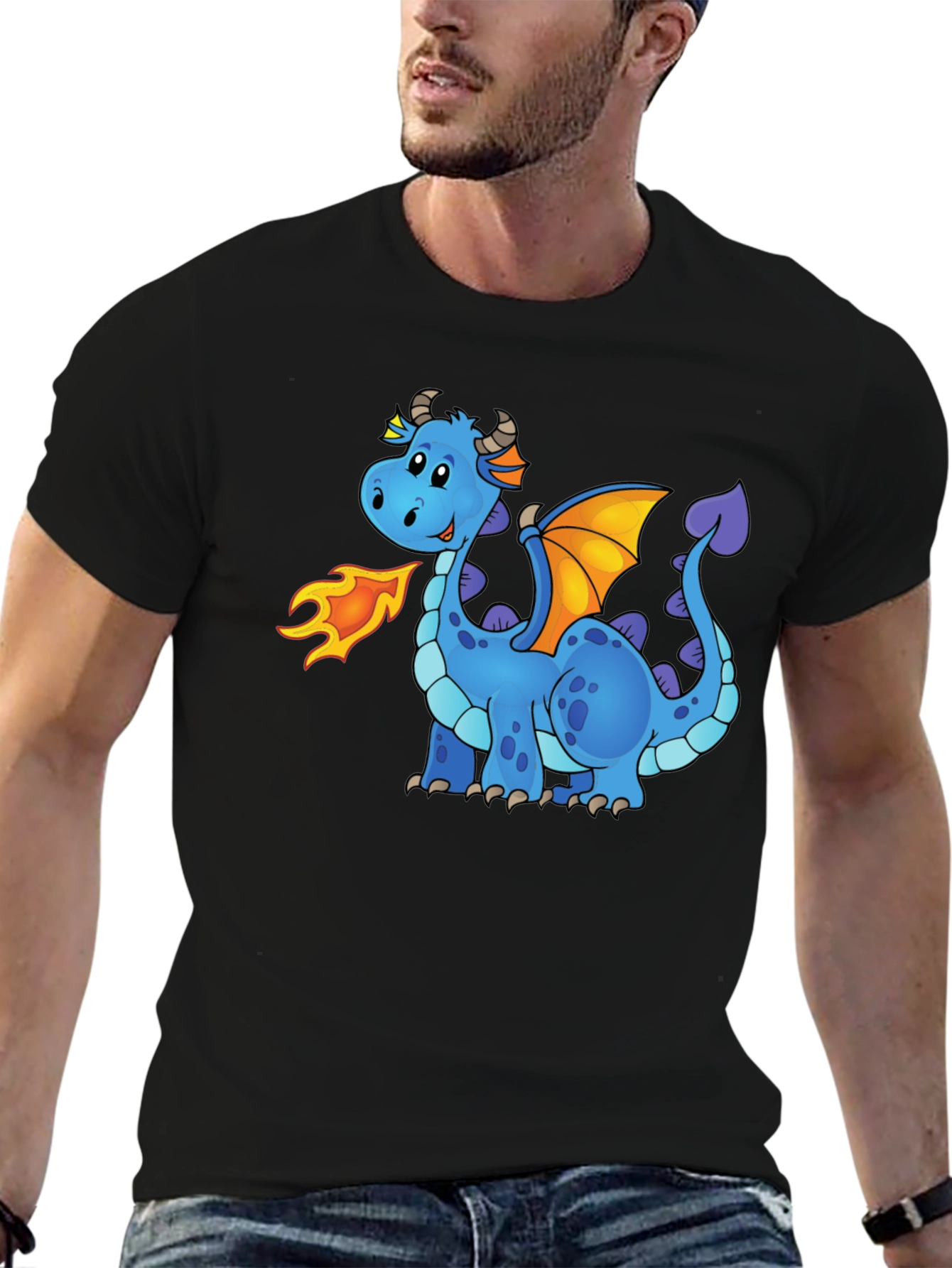 Cute Cartoon Dragon Graphic Tee - Unisex Black T-Shirt