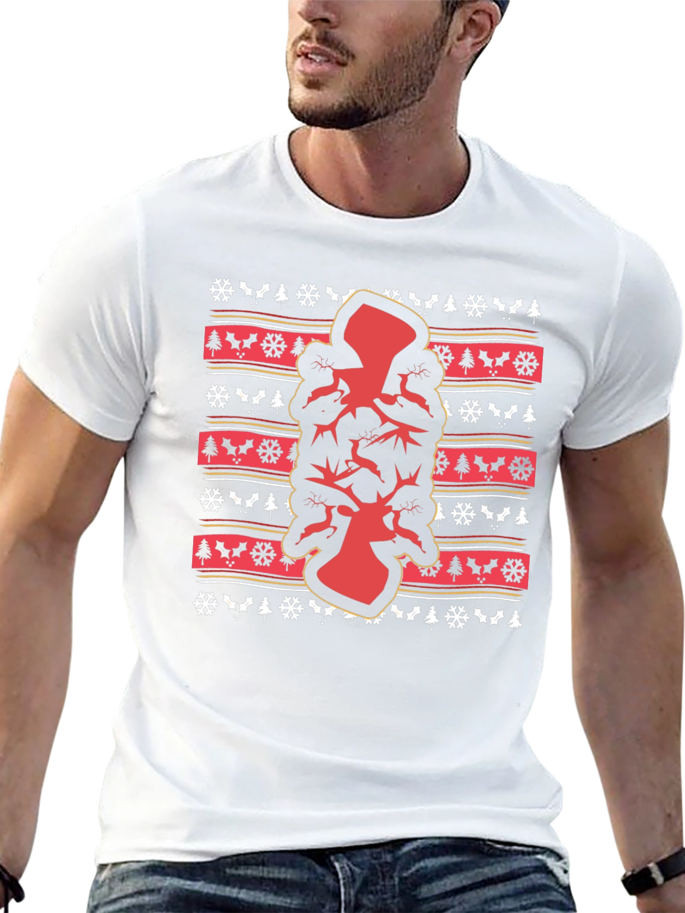 Festive Ugly Christmas T-Shirt with Deer Design