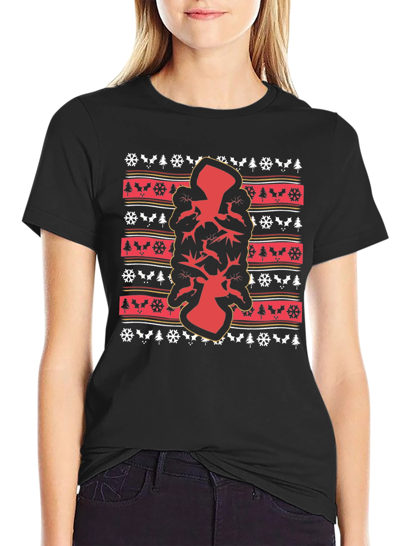 Festive Ugly Christmas T-Shirt with Deer Design