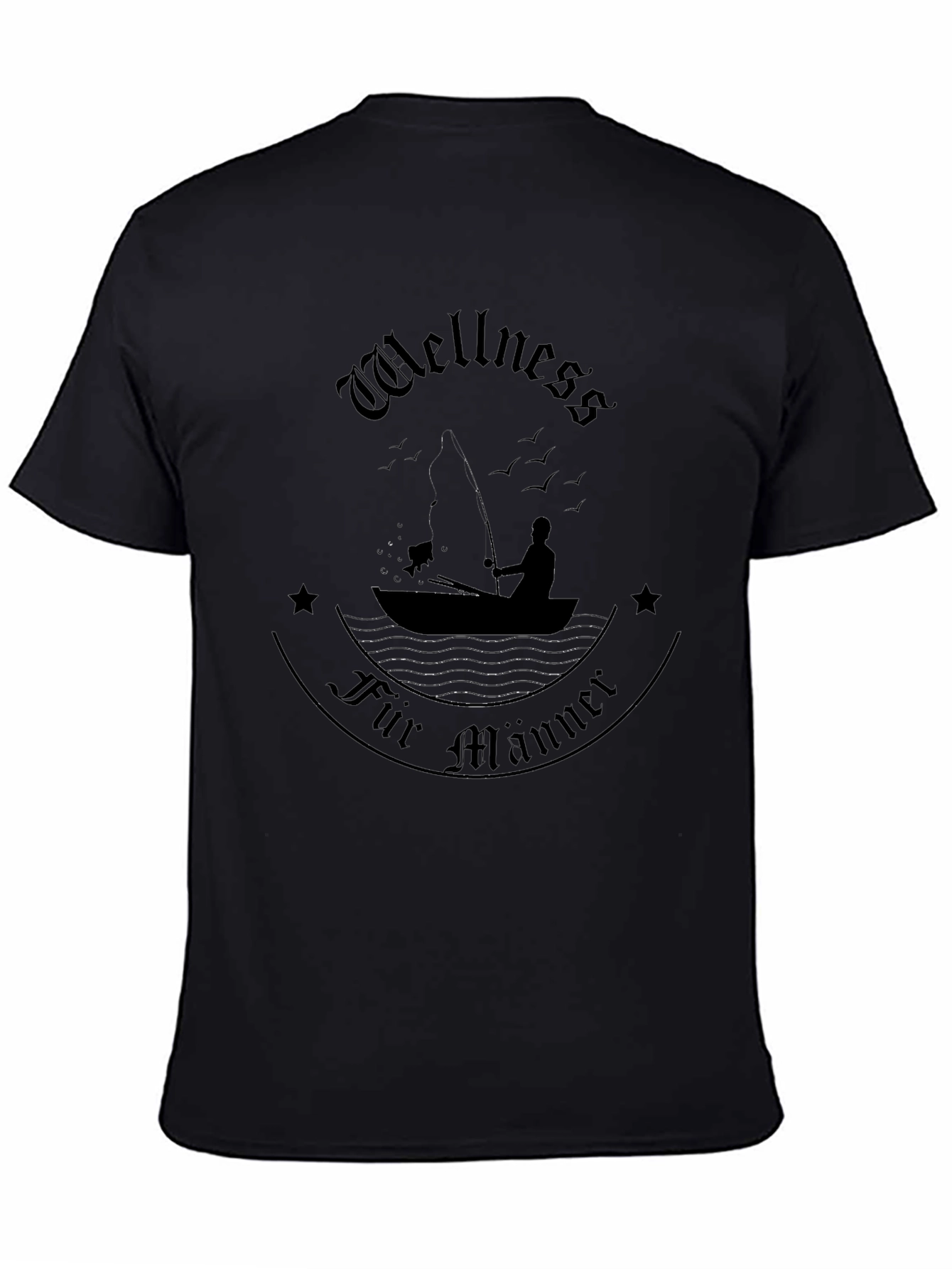 Wellness Fur Manner Black T-Shirt - Fishing Design