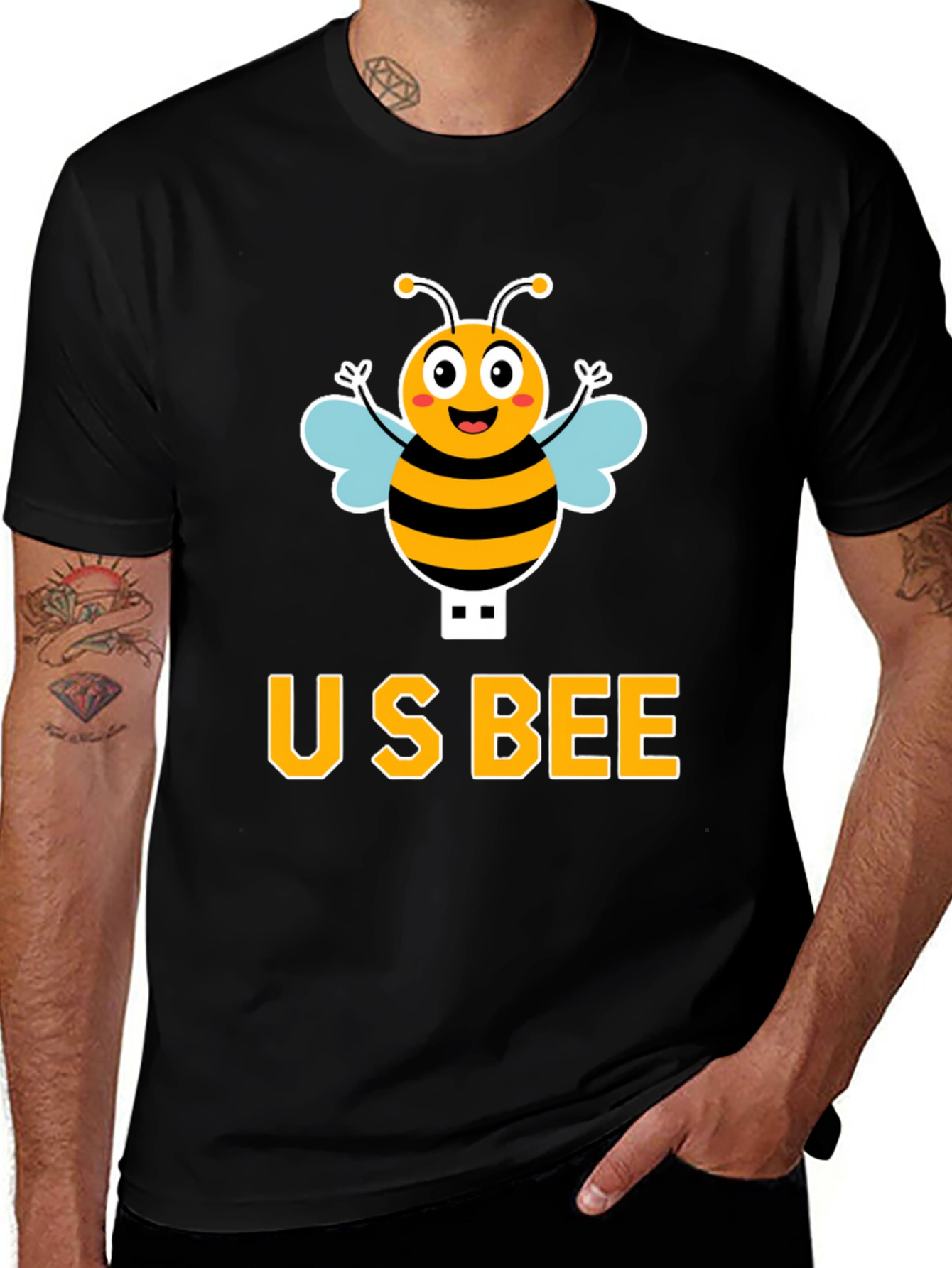 US Bee Graphic T-Shirt - Black Cotton Blend