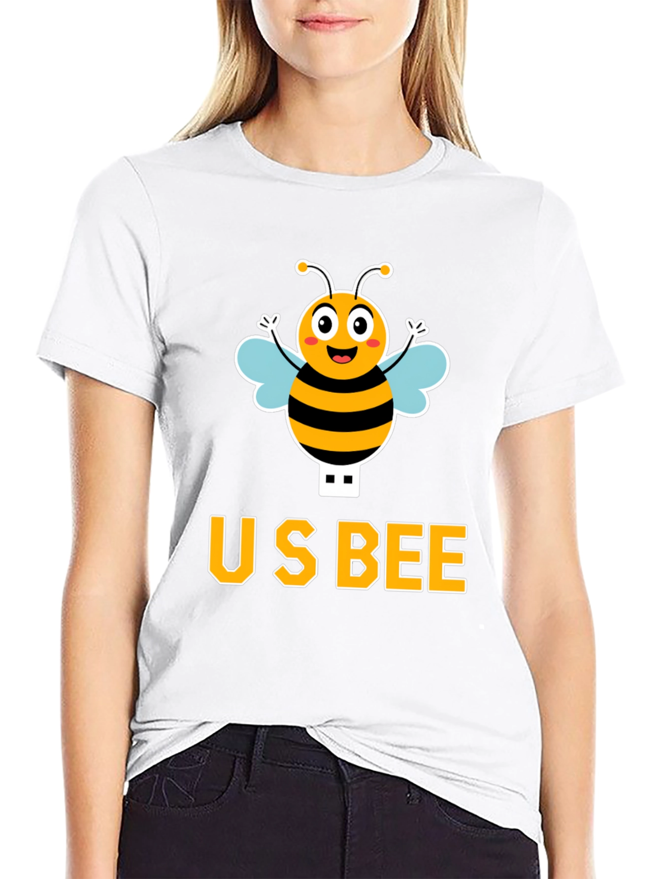 US Bee Graphic T-Shirt - Black Cotton Blend