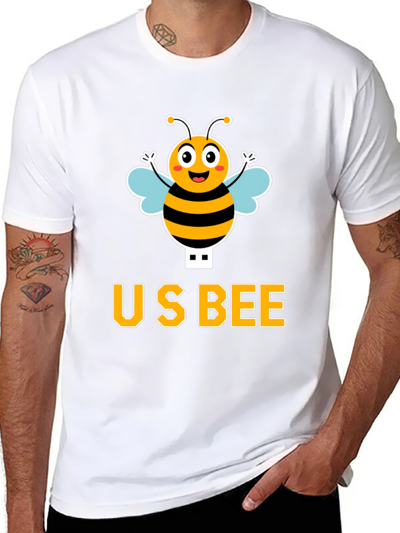 US Bee Graphic T-Shirt - Black Cotton Blend
