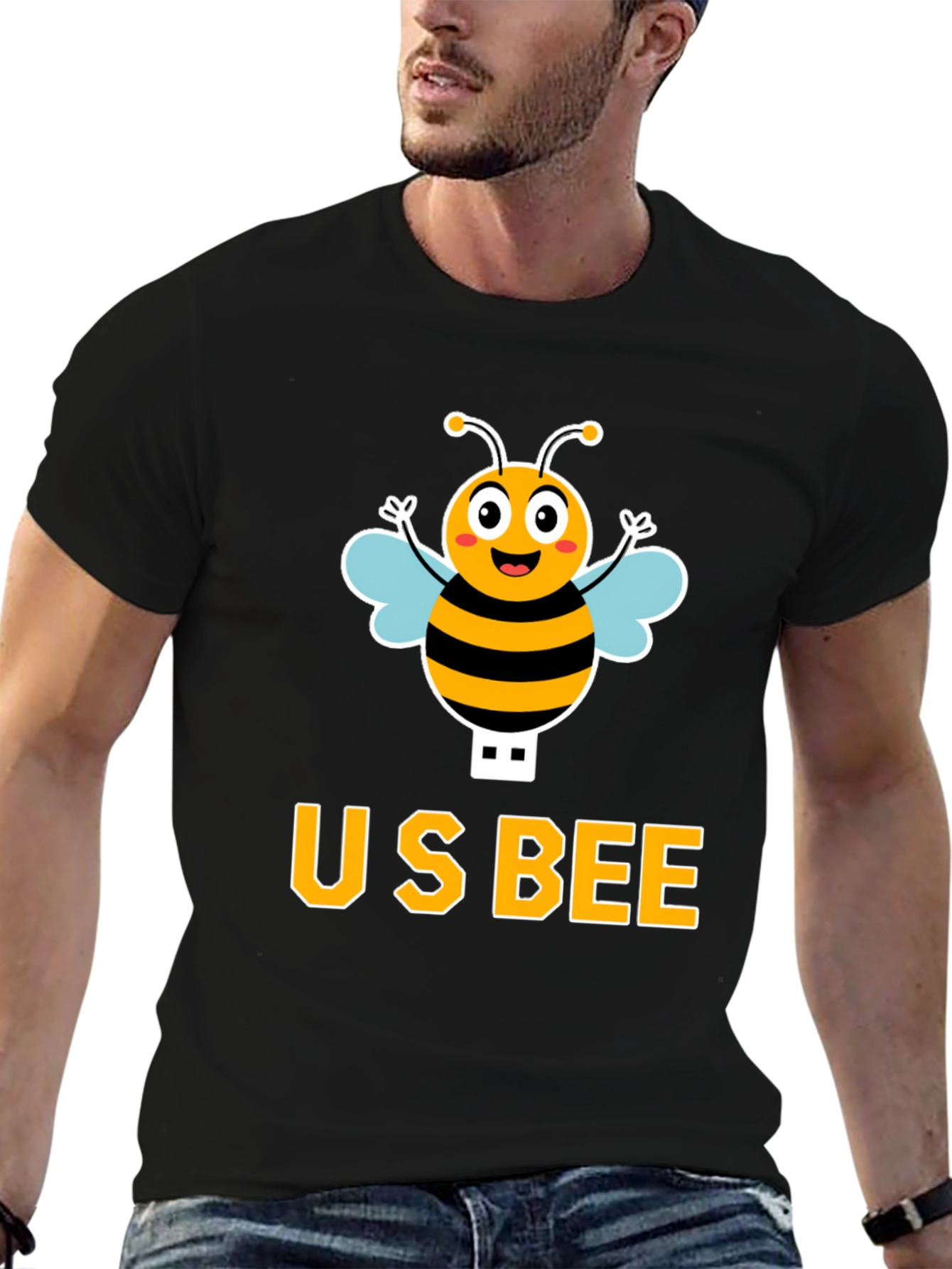 US Bee Graphic T-Shirt - Black Cotton Blend