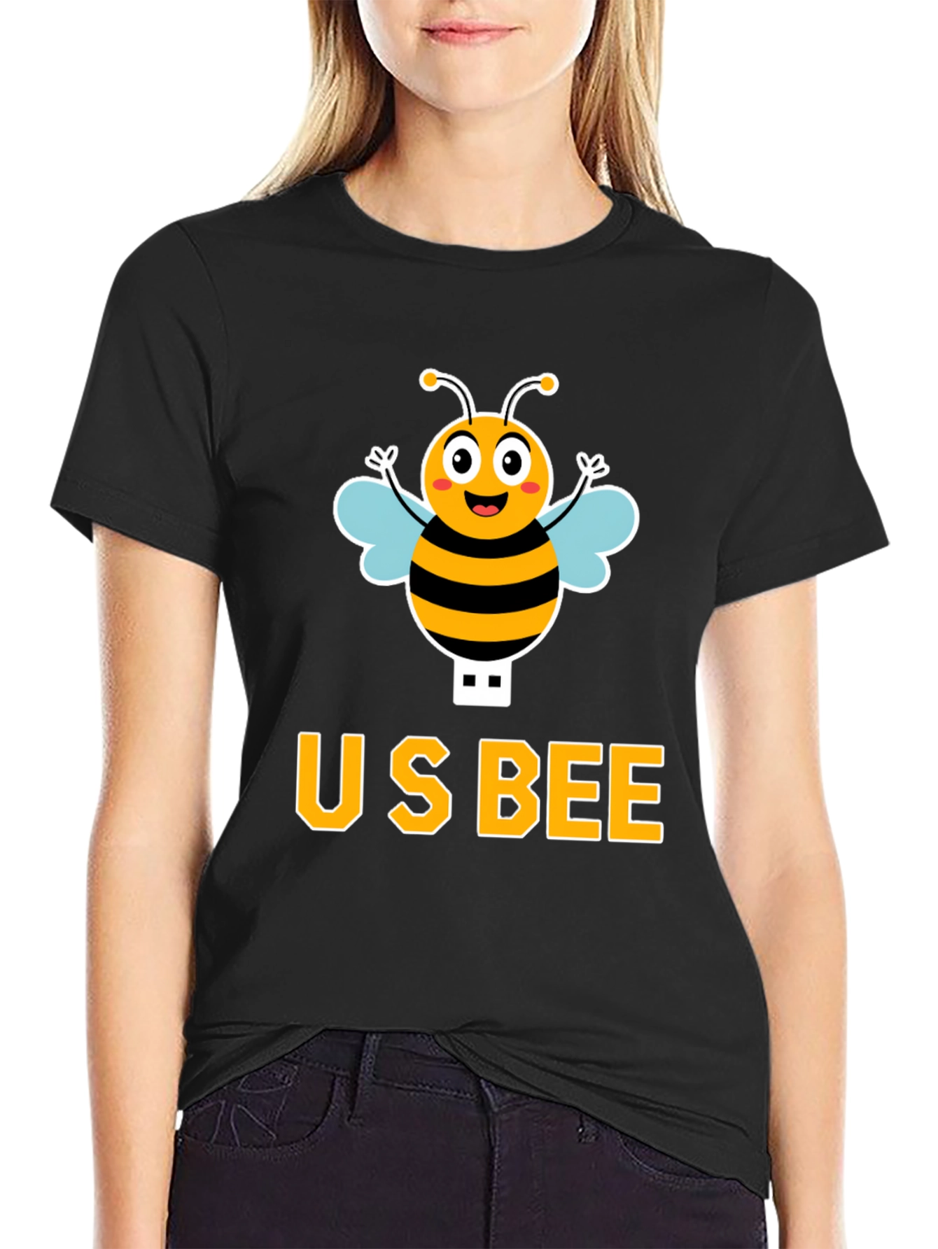 US Bee Graphic T-Shirt - Black Cotton Blend