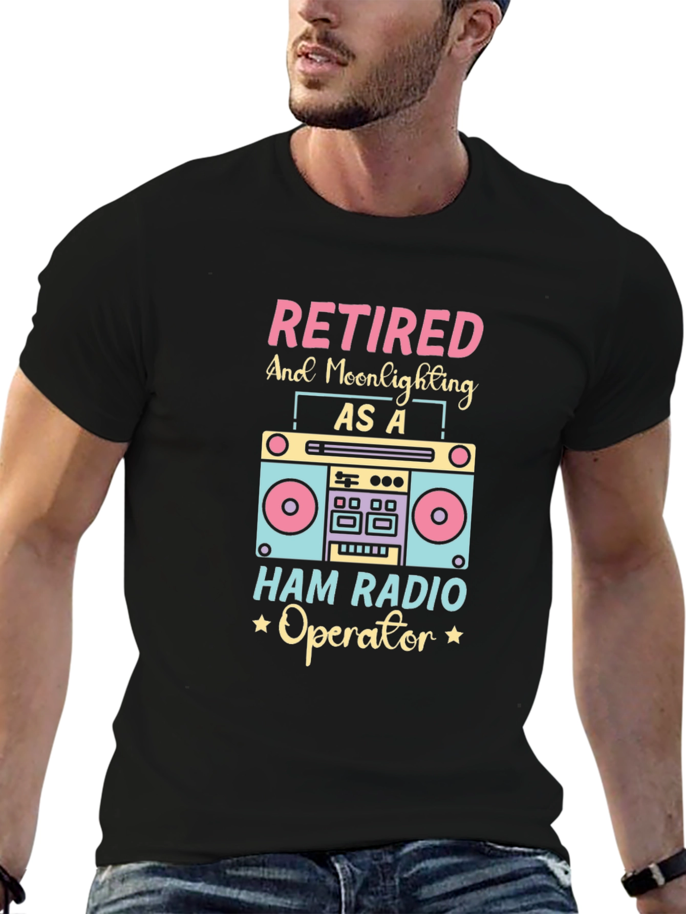 Retired Ham Radio Operator Black Graphic T-Shirt