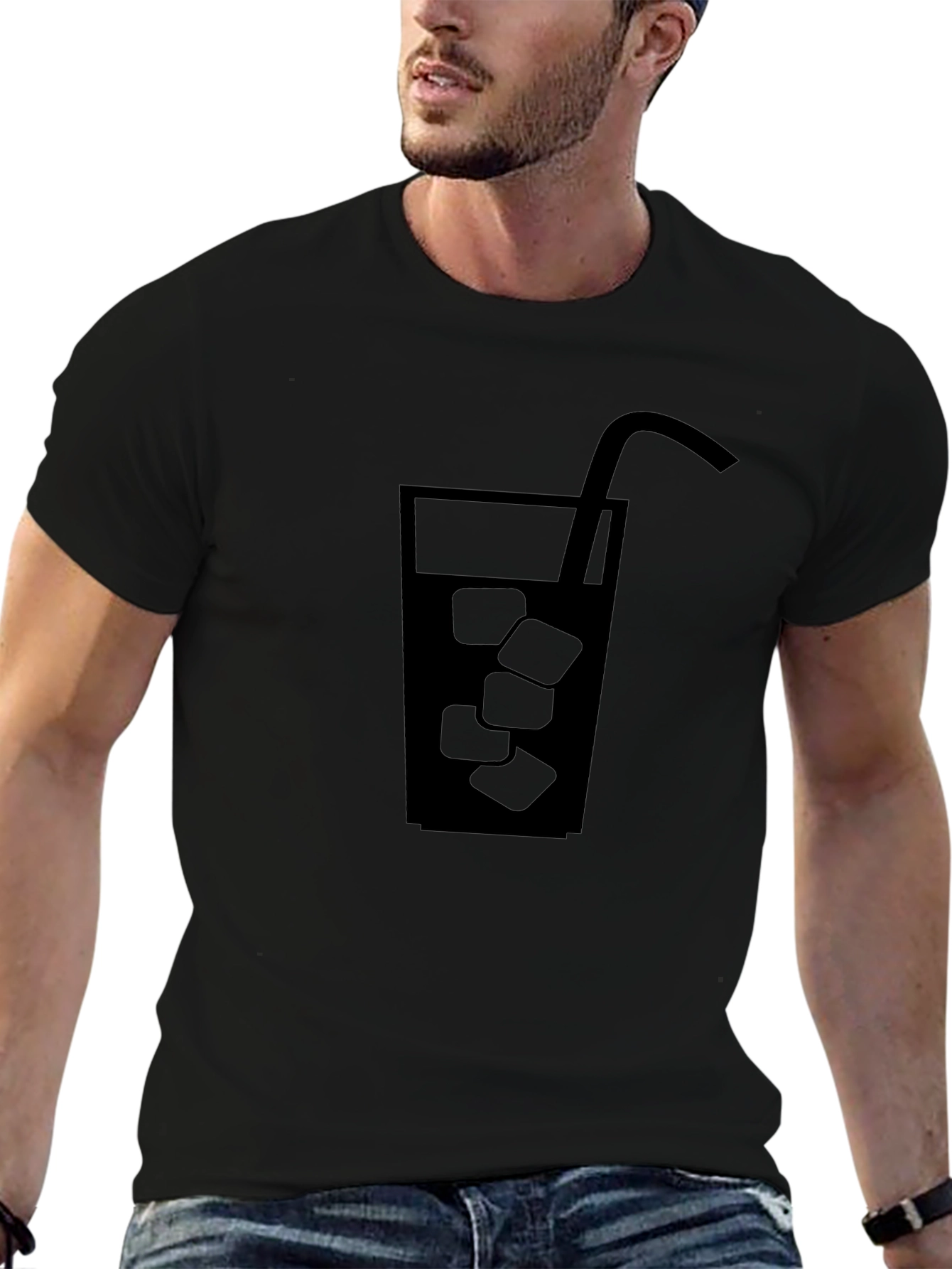 Mens Black Graphic Tee - Drink with Ice