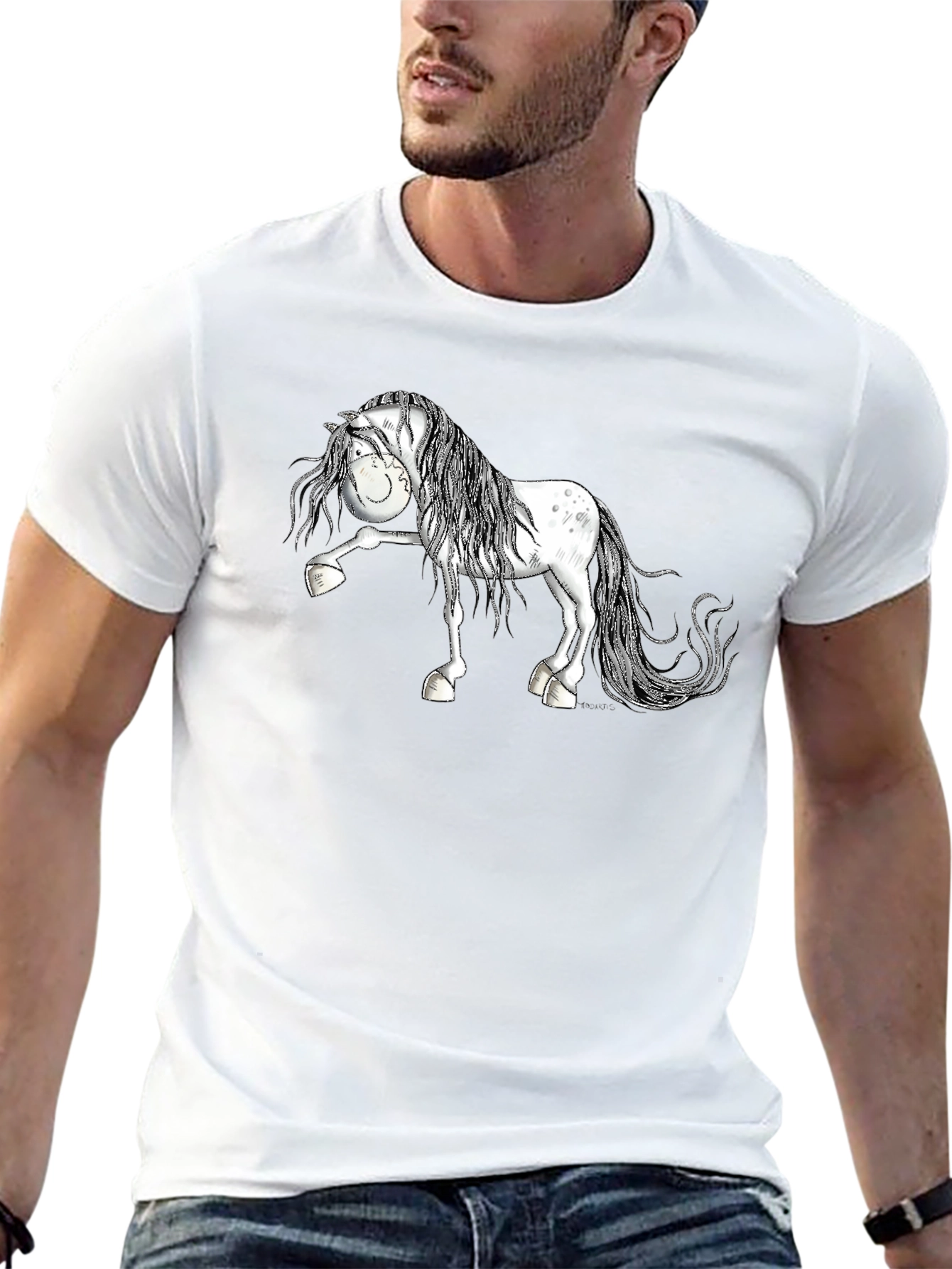Cartoon Horse T-Shirt - Black Cotton Tee