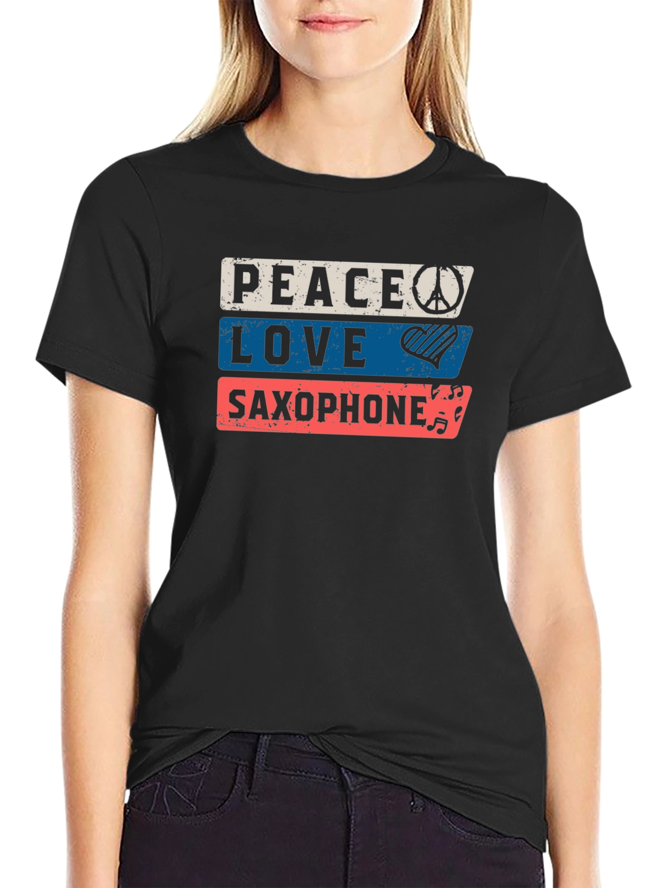 Peace Love Saxophone Graphic Tee
