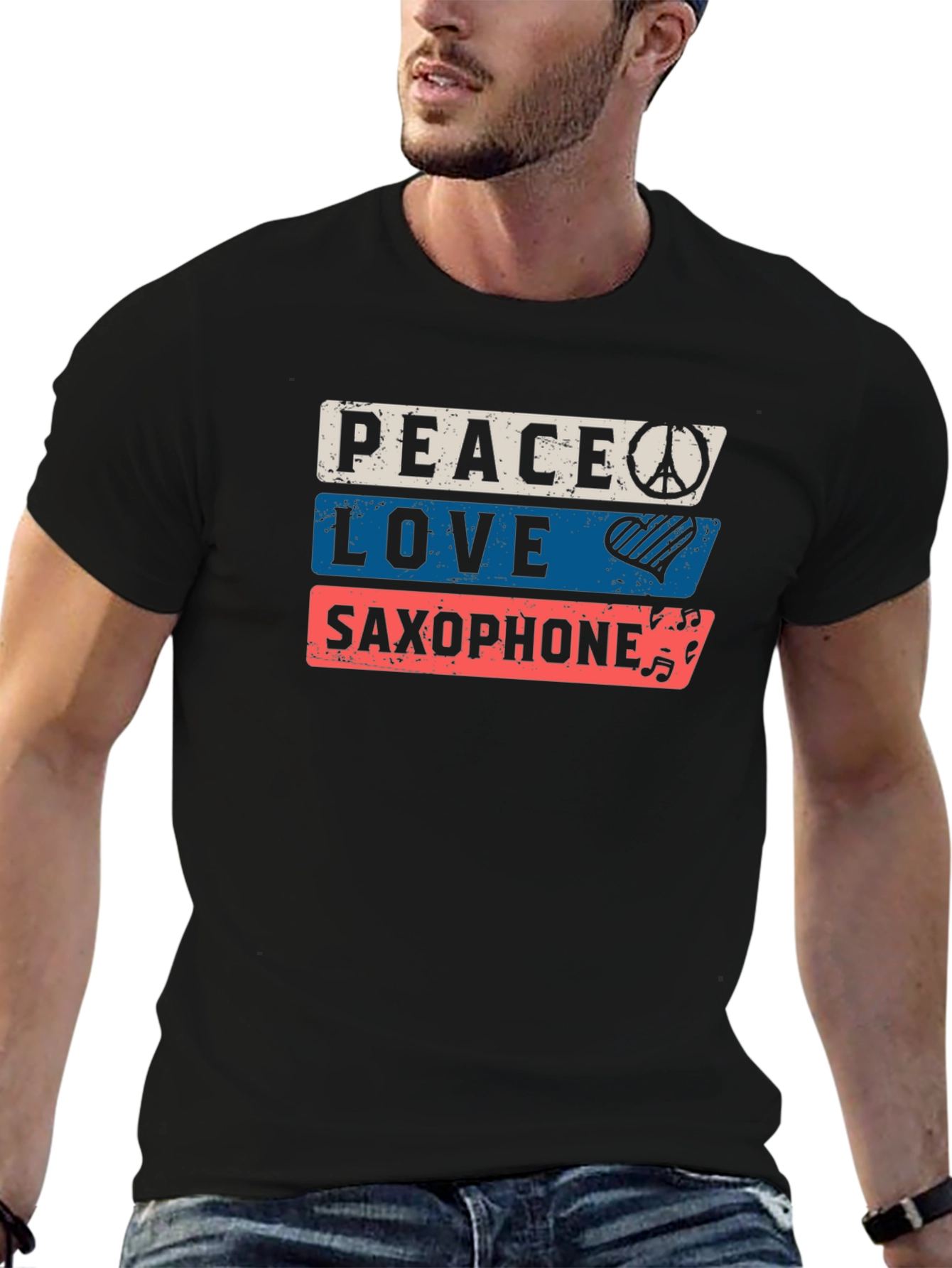 Peace Love Saxophone Graphic Tee