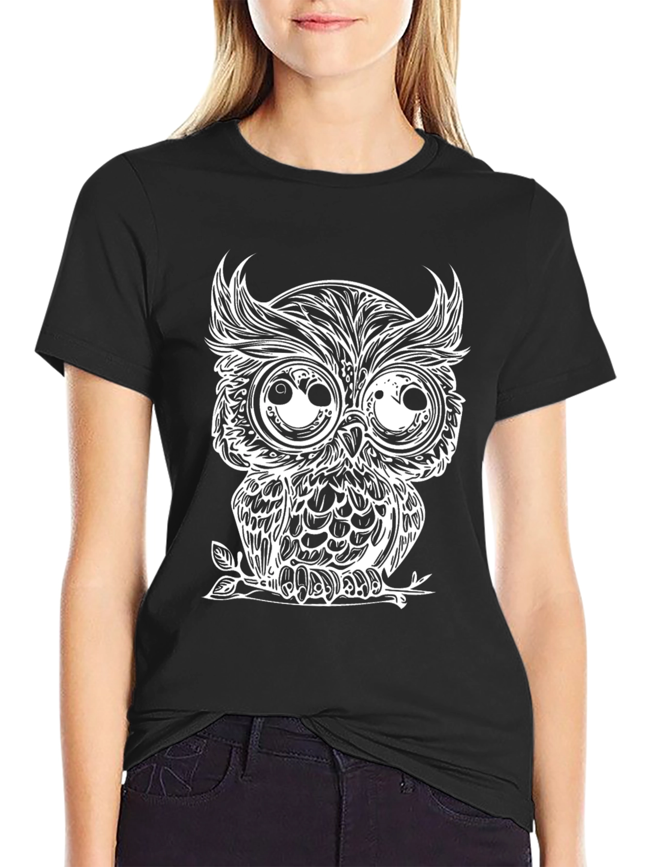 Mens Black Owl Graphic Tee - Unique Design