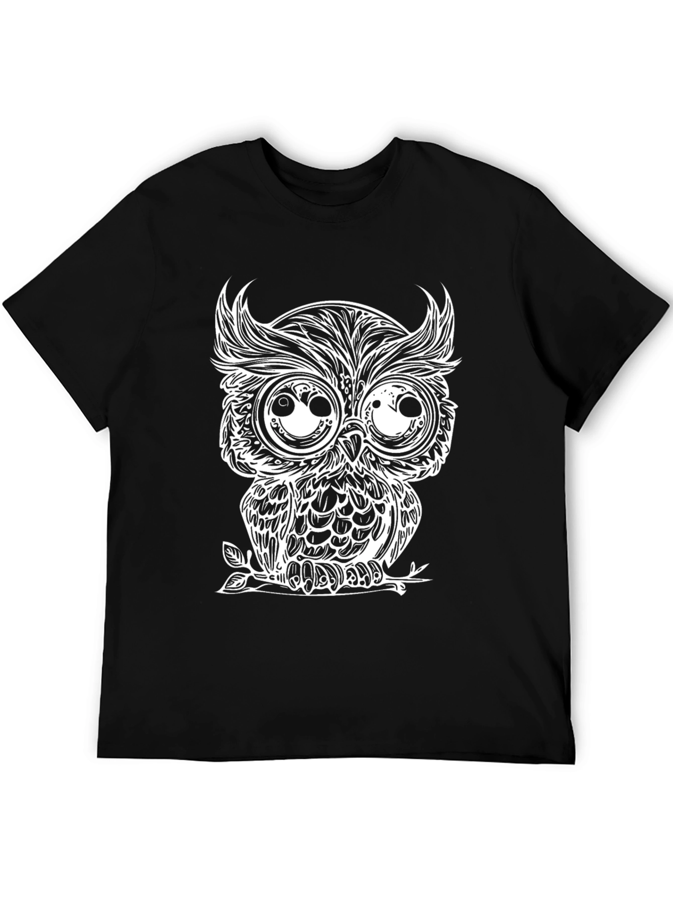 Mens Black Owl Graphic Tee - Unique Design
