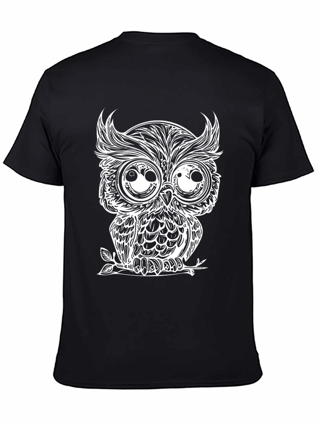 Mens Black Owl Graphic Tee - Unique Design