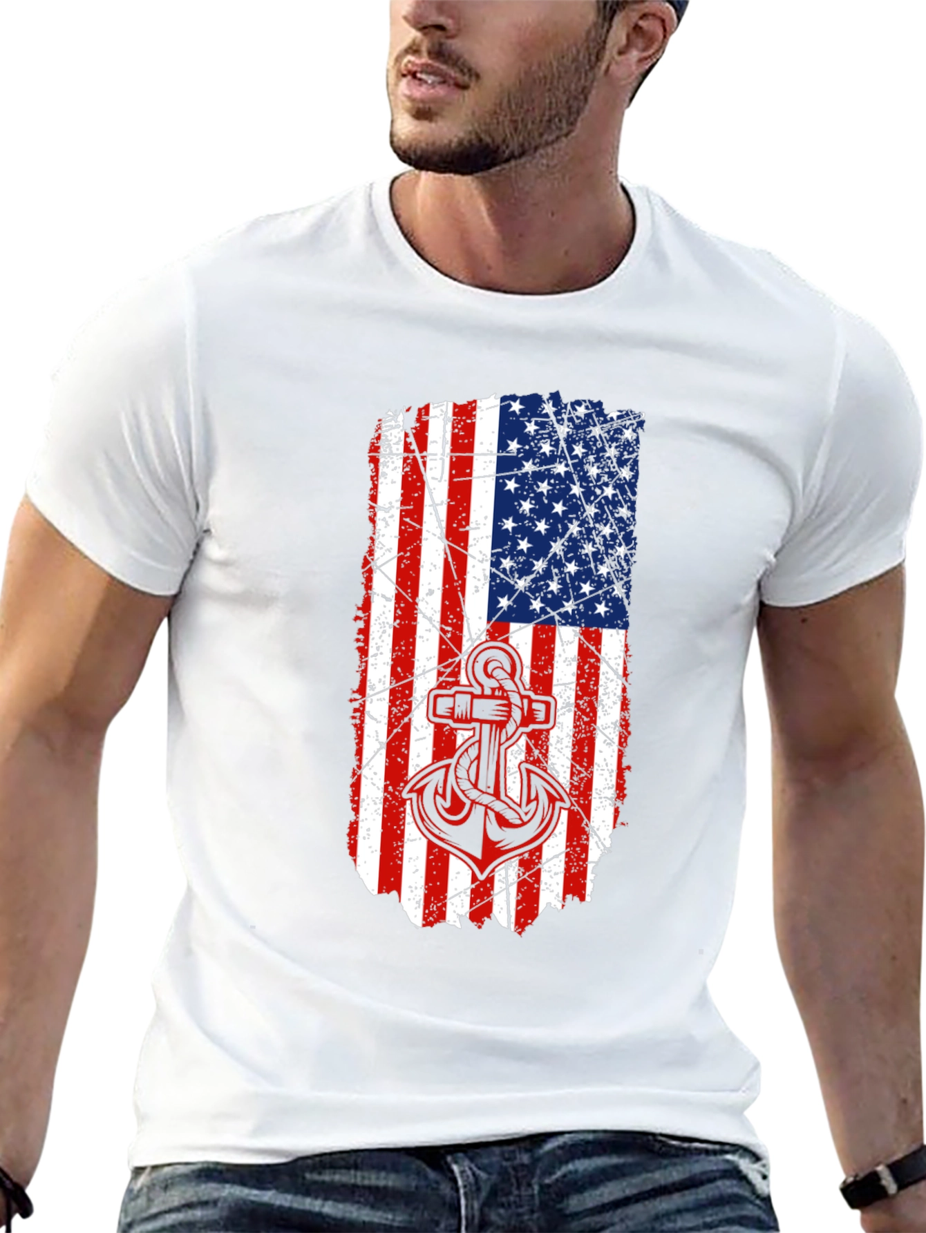 American Flag Anchor Graphic T-Shirt